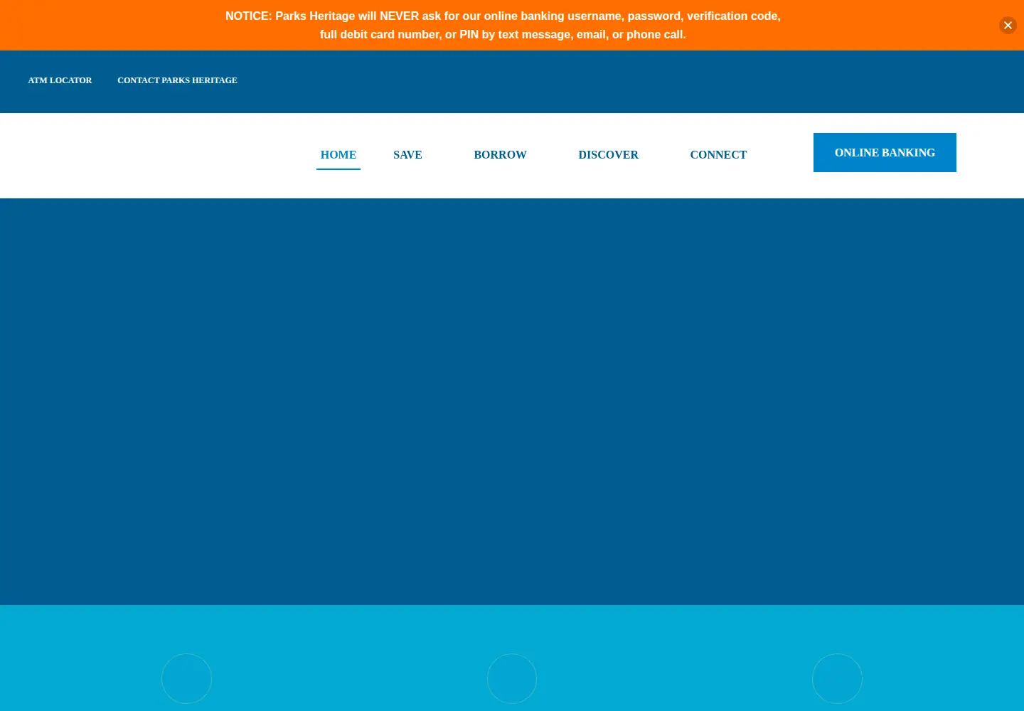 Captured homepage of parkscu.org in the current scan