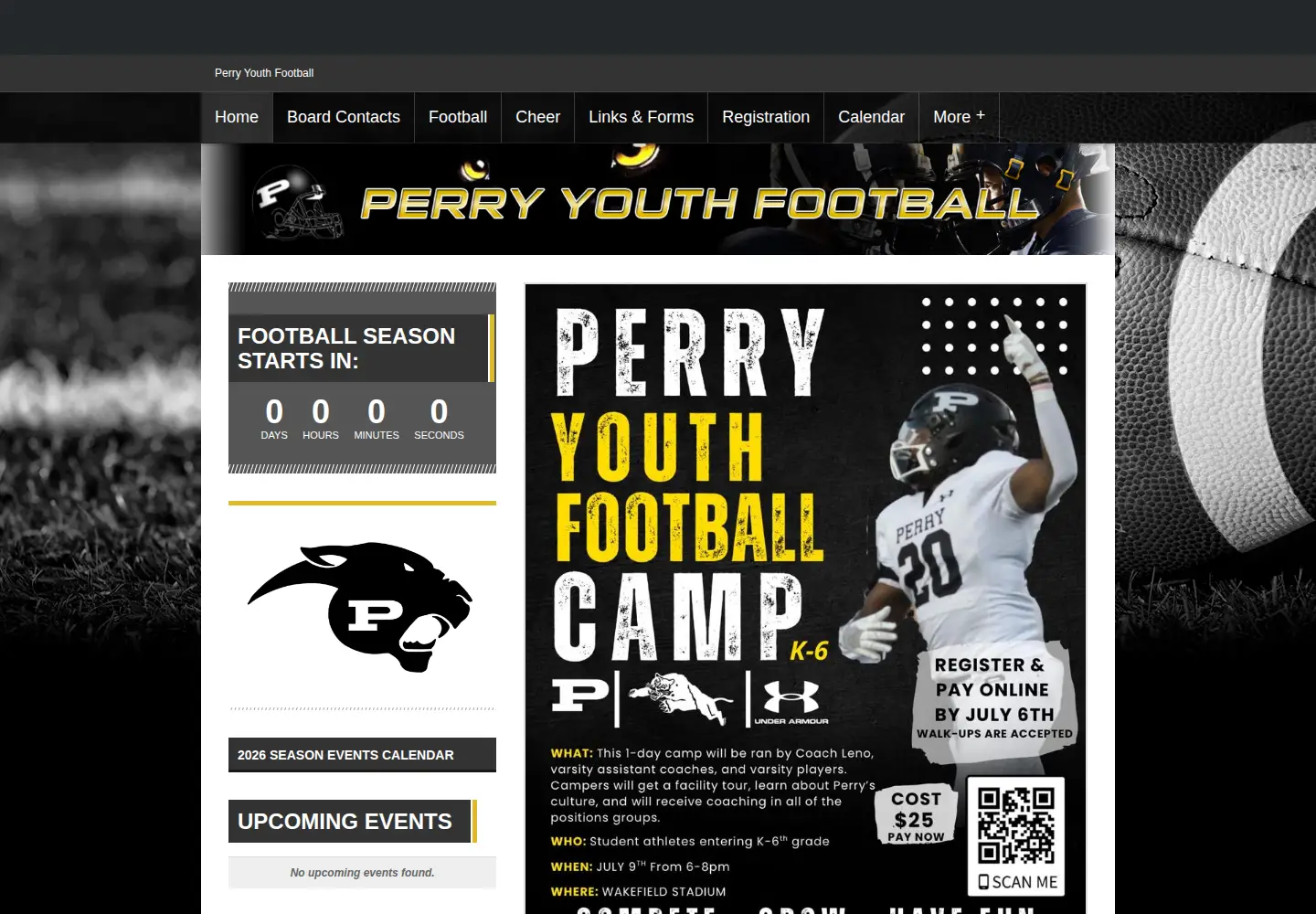 Captured homepage of perryyouthfootball.org in the current scan