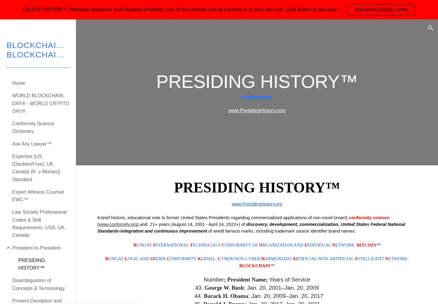 Screenshot of presidinghistory.org