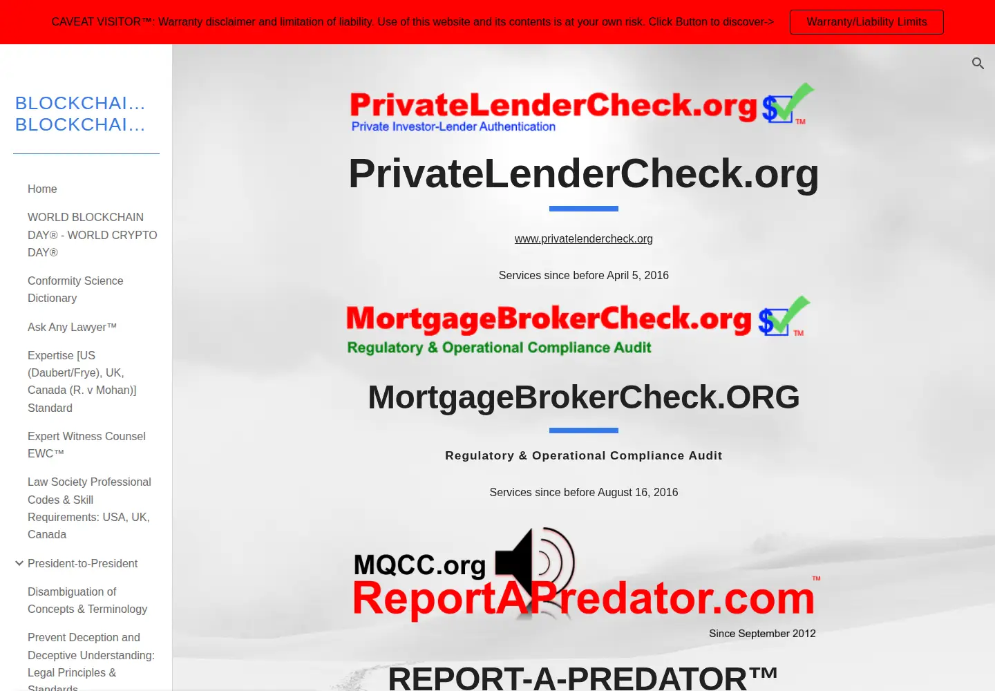 Captured homepage of privatelendercheck.org in the current scan