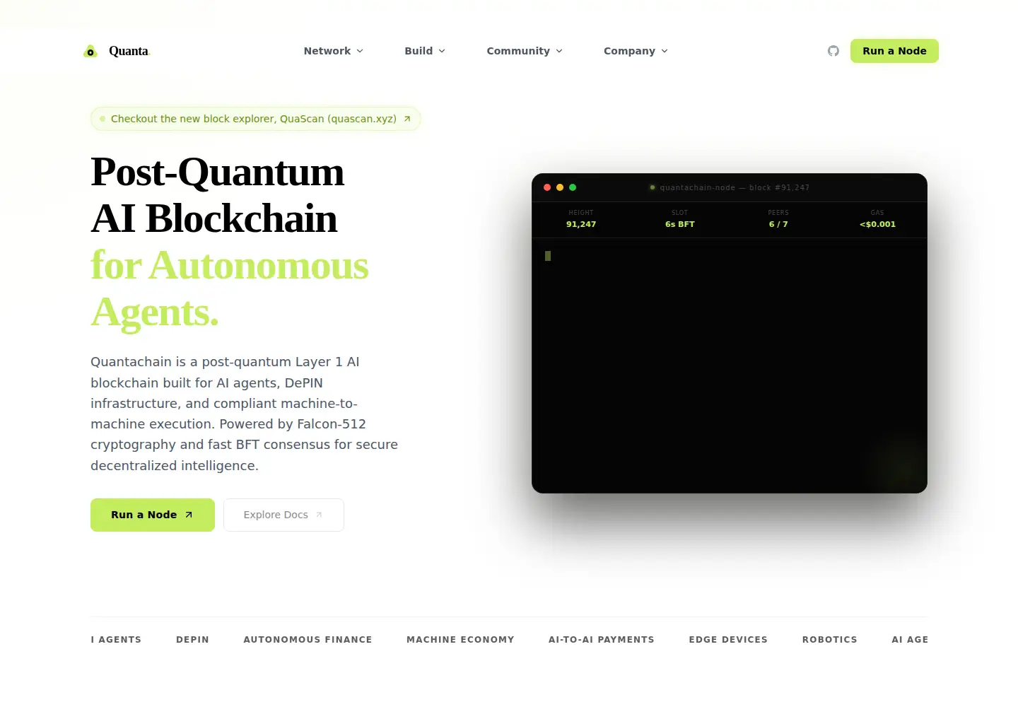 Captured homepage of quantachain.org in the current scan