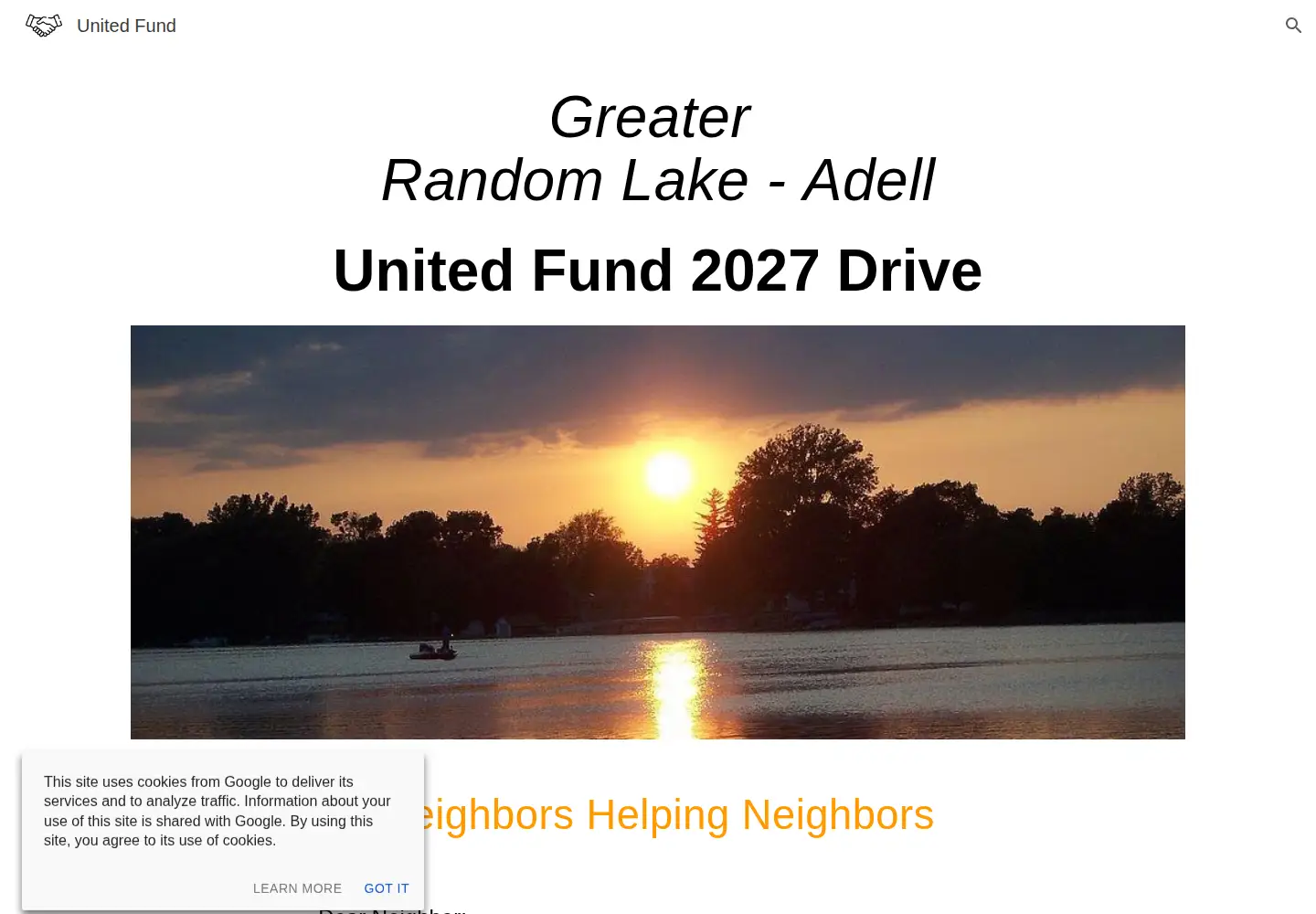 Captured homepage of randomlakeadellunitedfund.org in the current scan