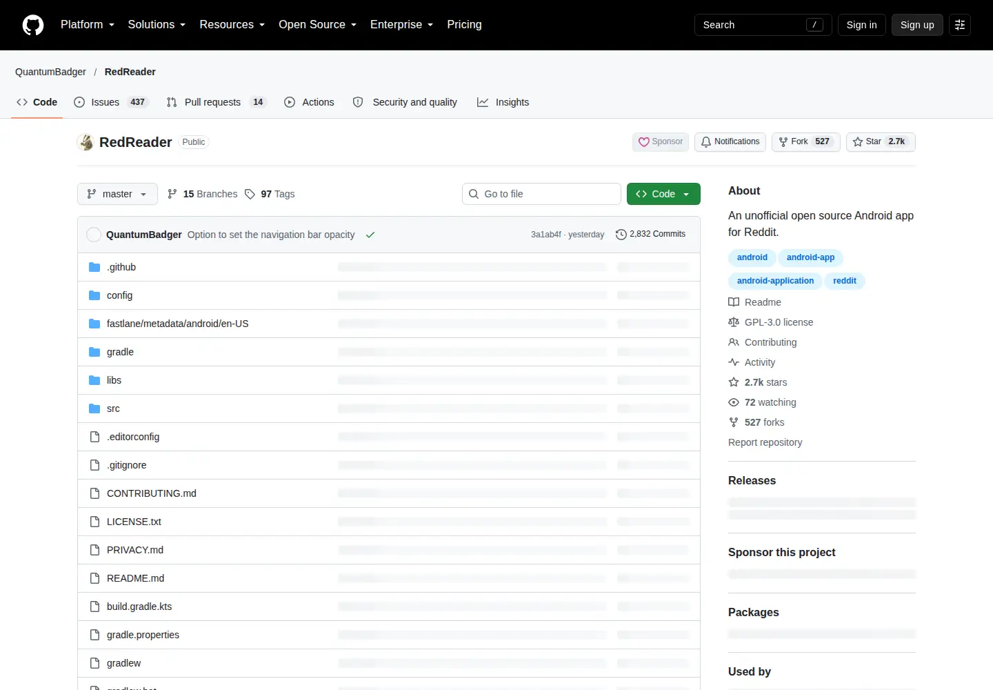 Screenshot of redreader.org