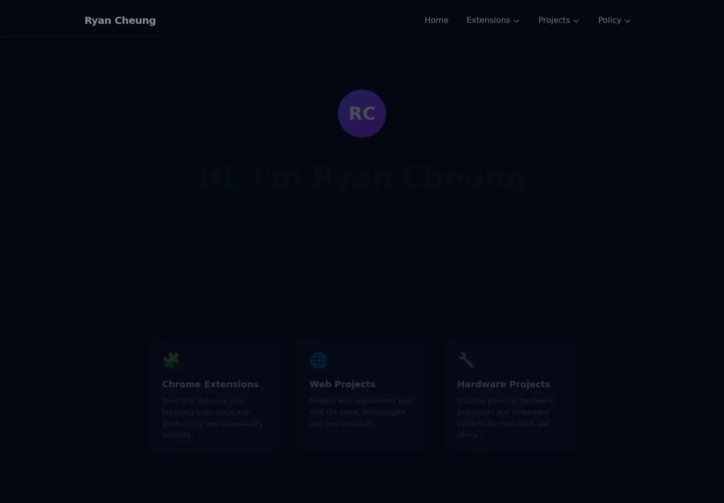 Captured homepage of ryancheung.org in the current scan