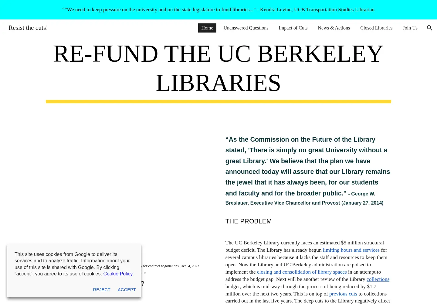 Captured homepage of saveucblibraries.org in the current scan