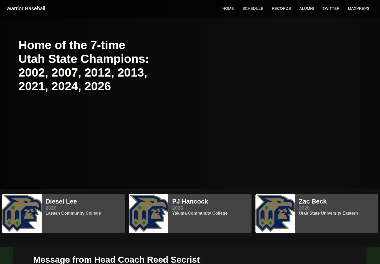 Captured homepage of scbaseball.org in the current scan