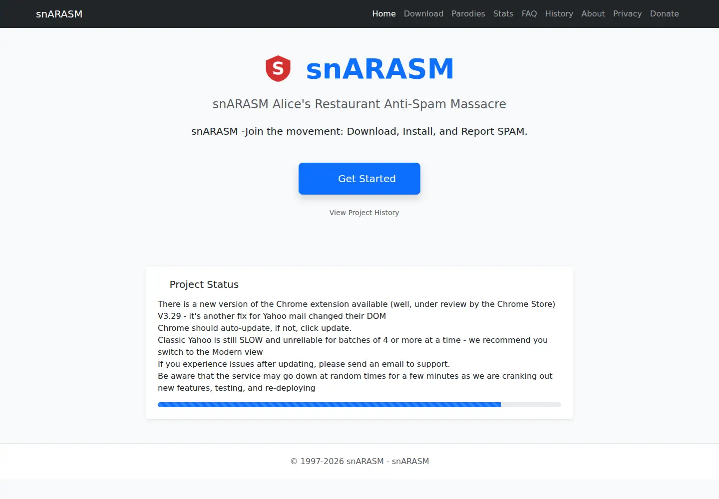 Captured homepage of snarasm.org in the current scan