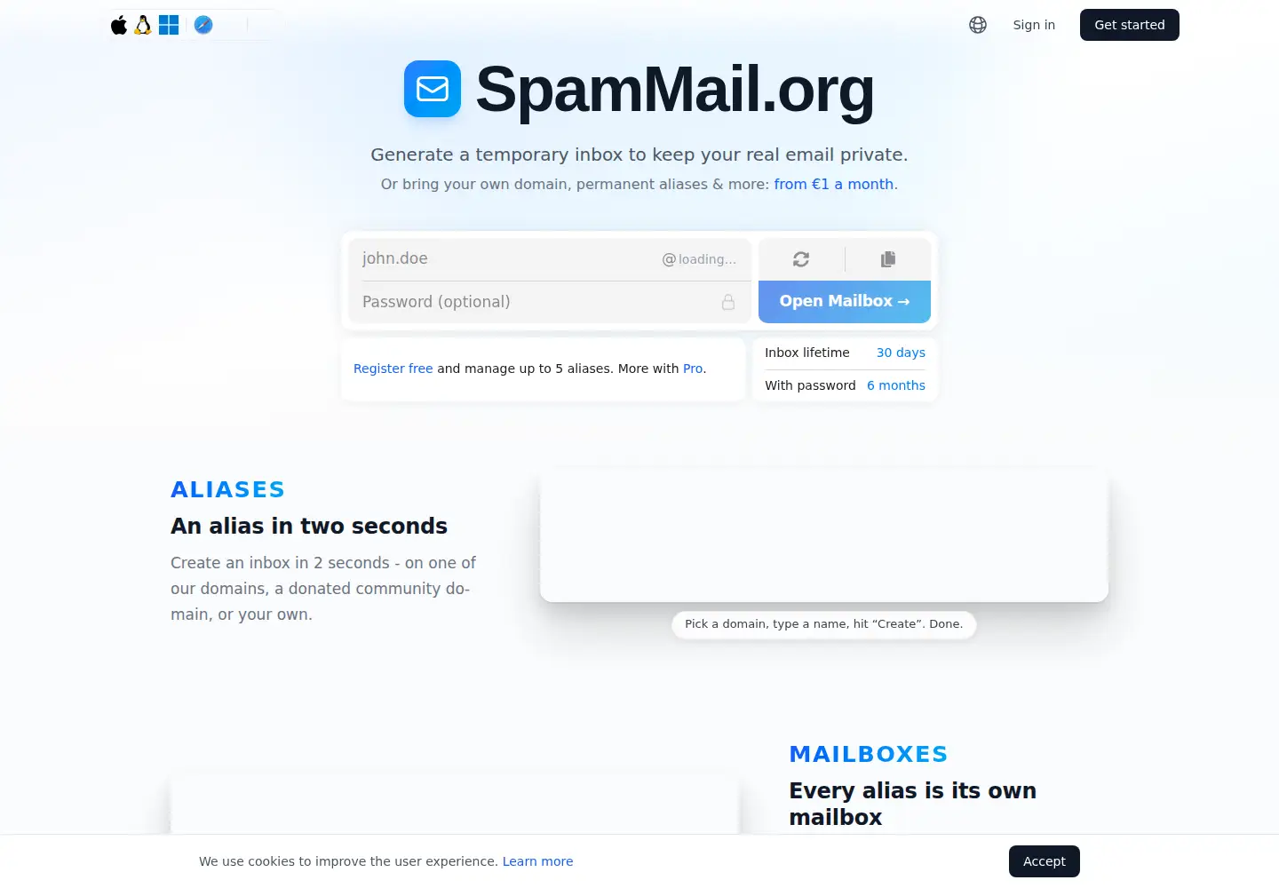 Screenshot of spammail.org
