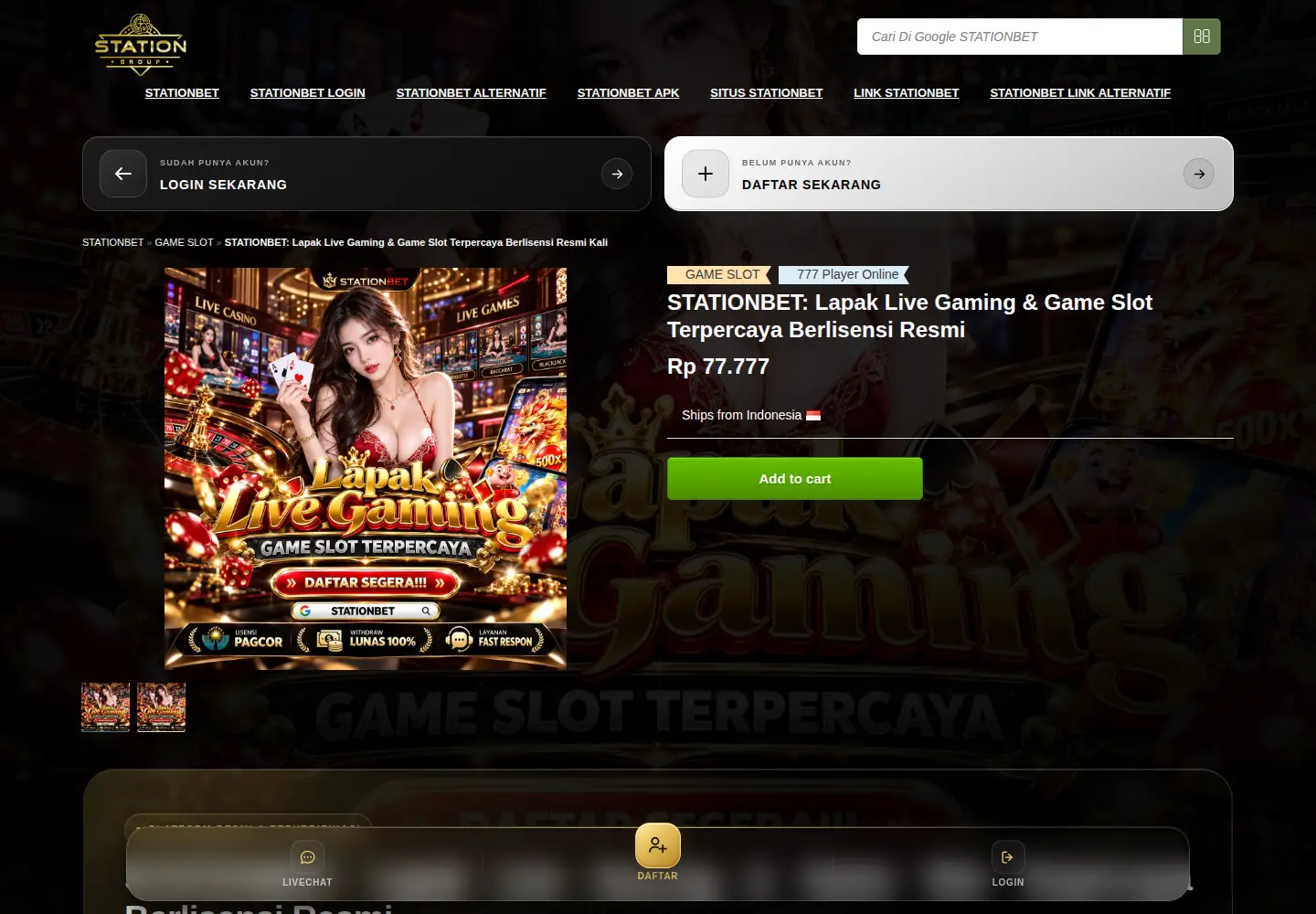 Captured homepage of stationbetting.org in the current scan