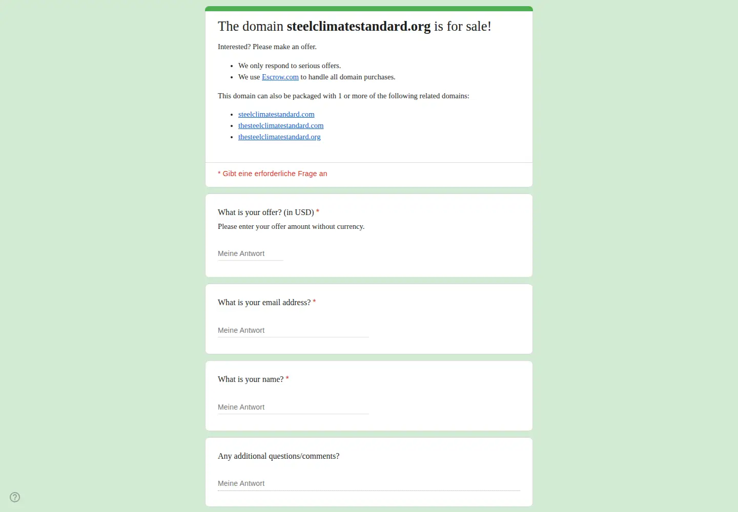 Captured homepage of steelclimatestandard.org in the current scan
