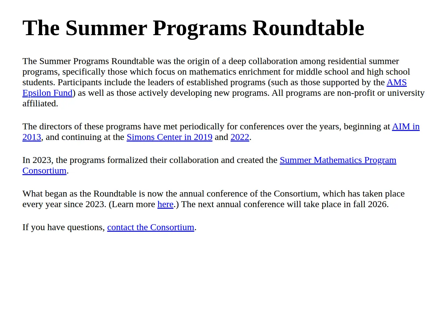Screenshot of summerprogramsroundtable.org