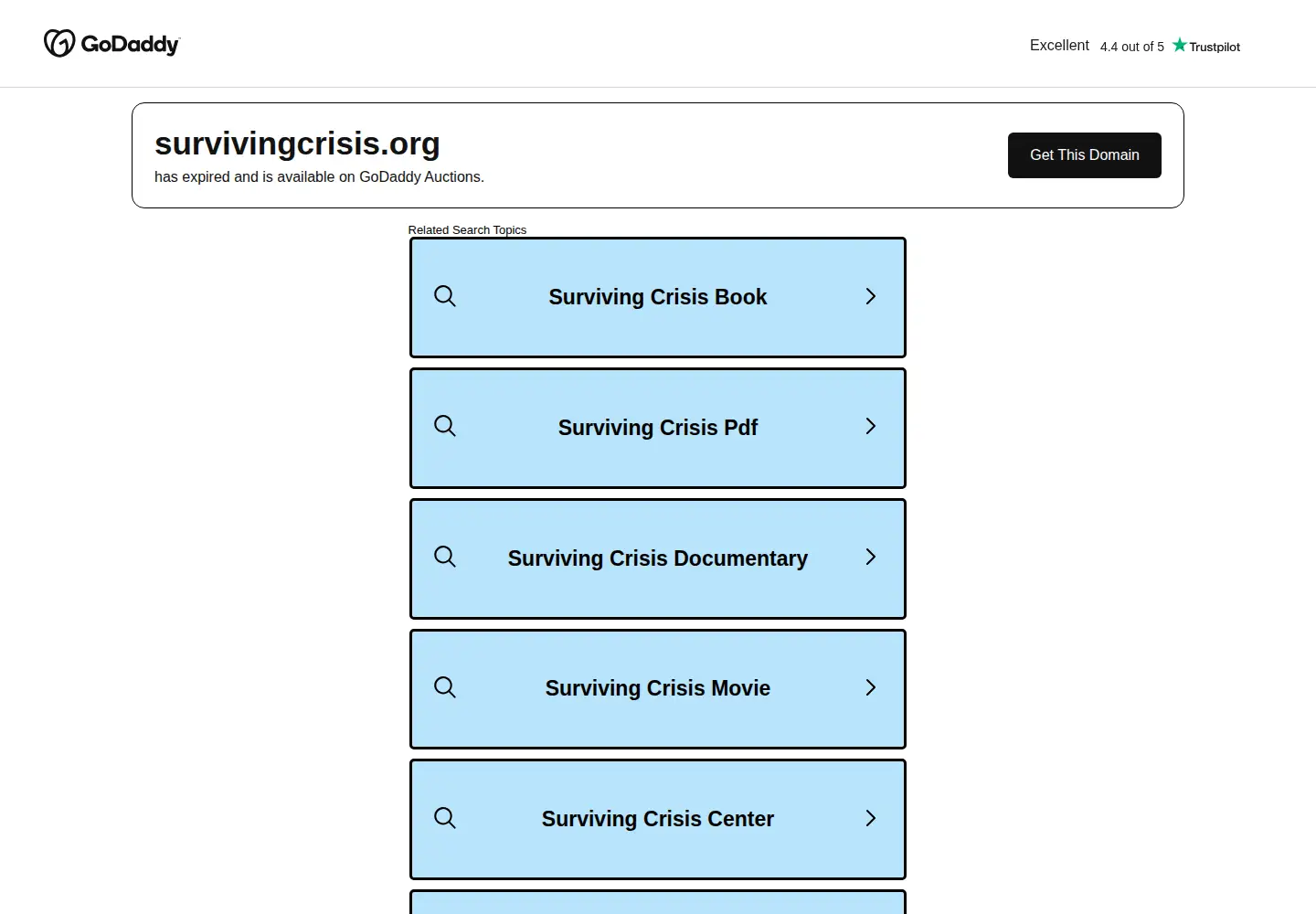 Captured homepage of survivingcrisis.org in the current scan