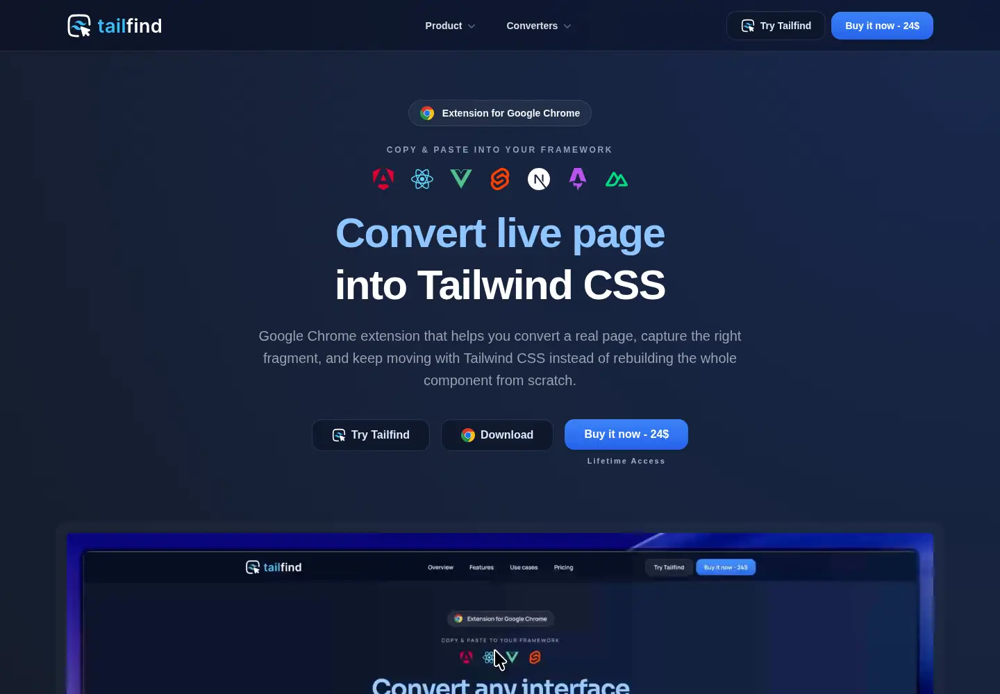 Captured homepage of tailfind.org in the current scan