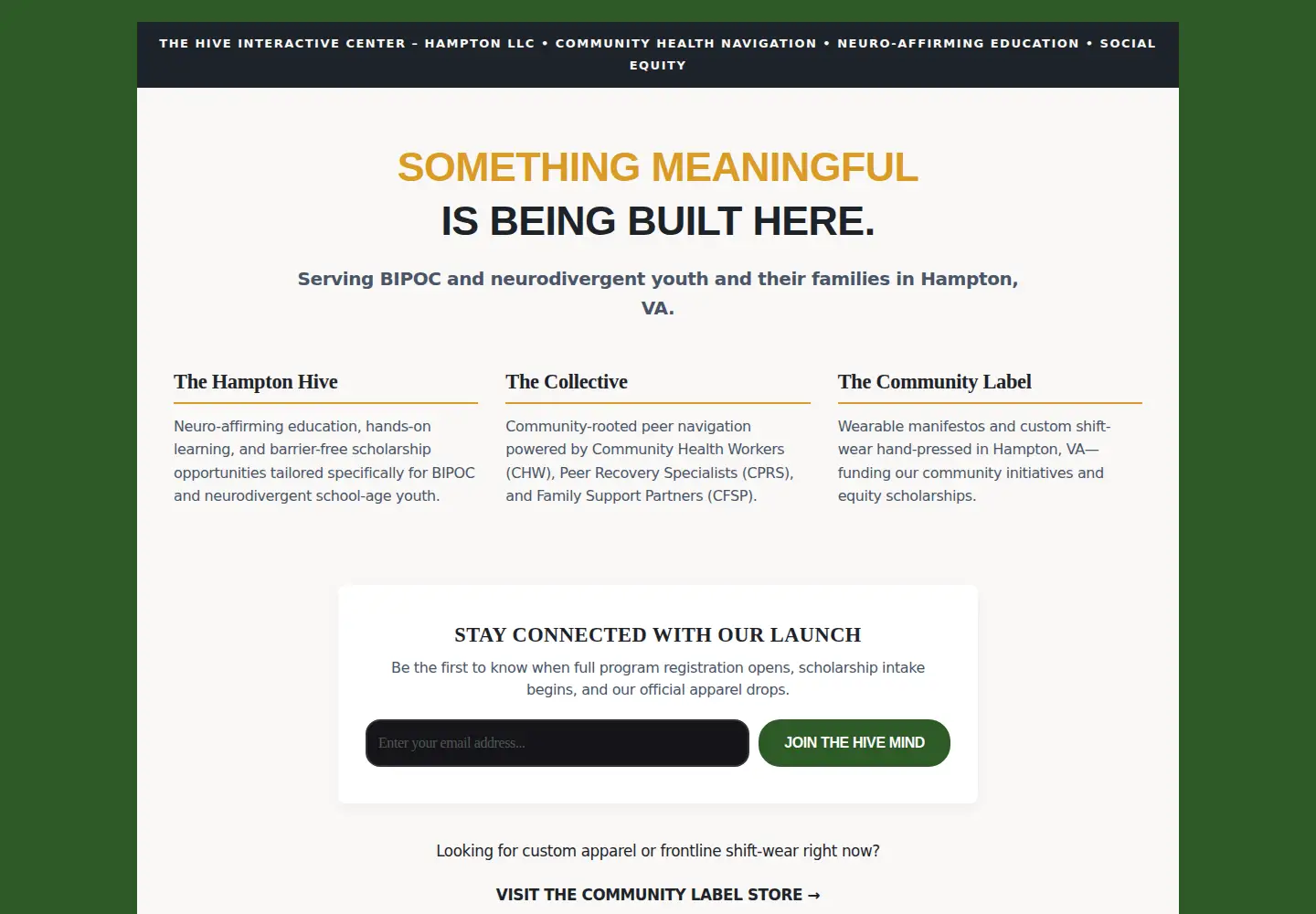 Captured homepage of thehamptonhive.org in the current scan