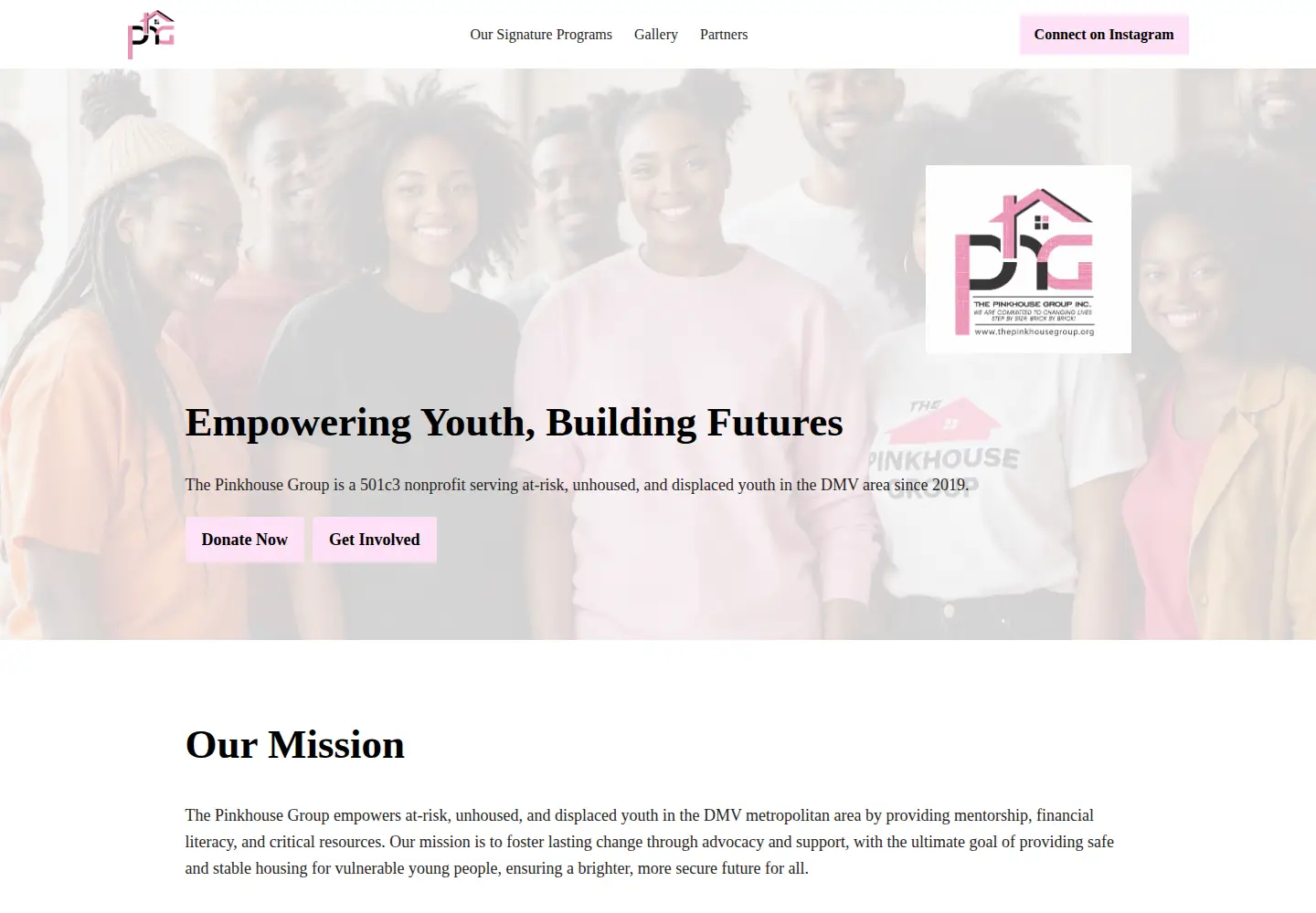 Captured homepage of thepinkhousegroup.org in the current scan