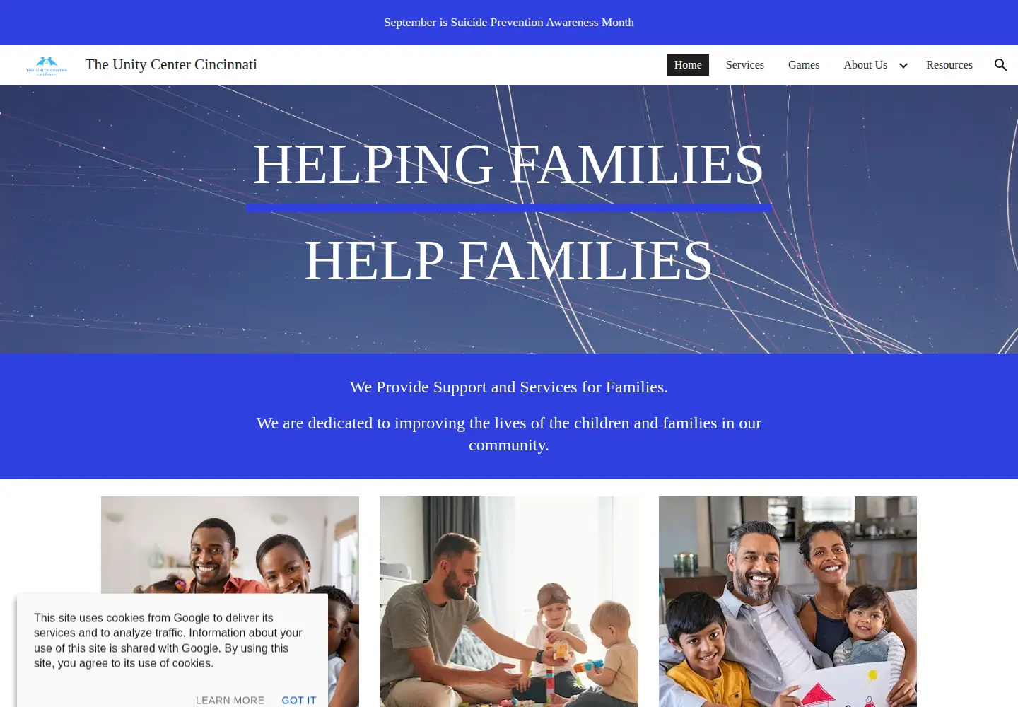 Captured homepage of theunitycentercincinnati.org in the current scan