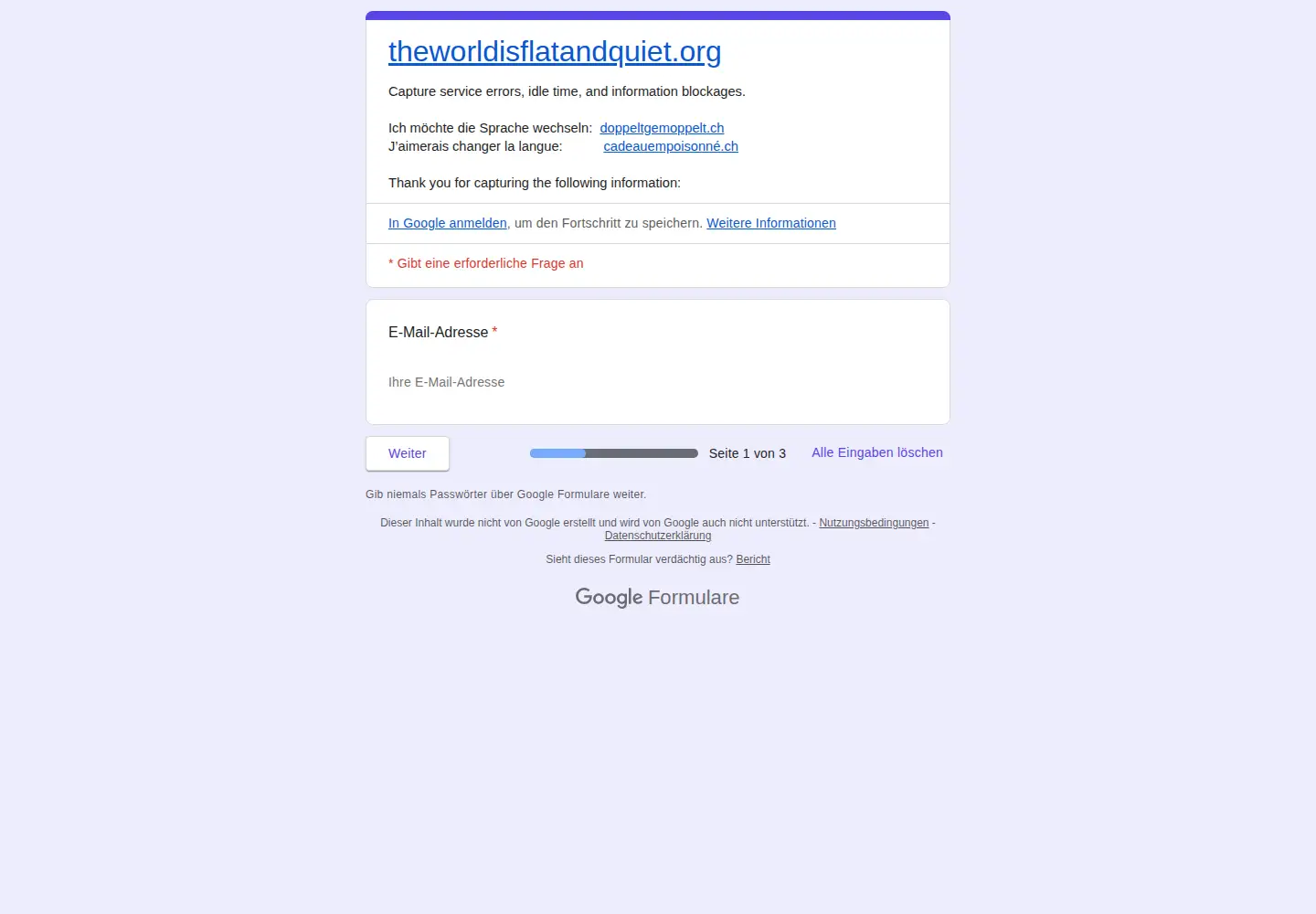 Captured homepage of theworldisflatandquiet.org in the current scan