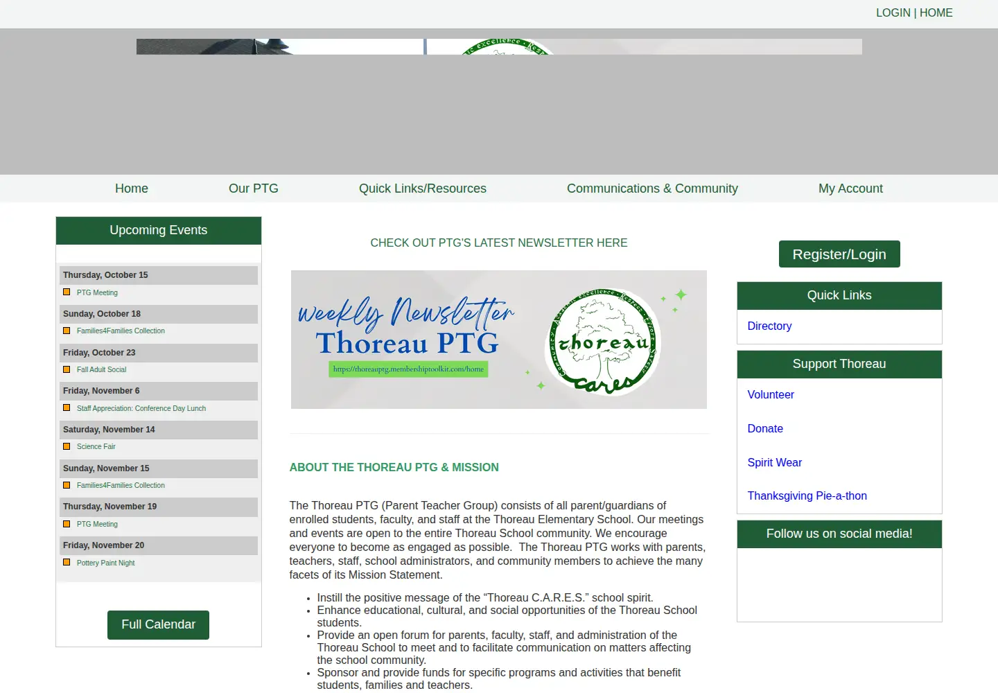 Captured homepage of thoreauptg.org in the current scan