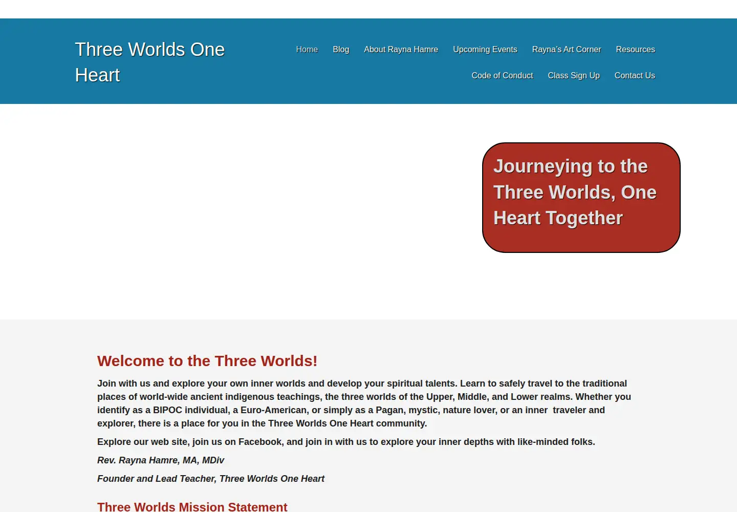Captured homepage of threeworldsoneheart.org in the current scan