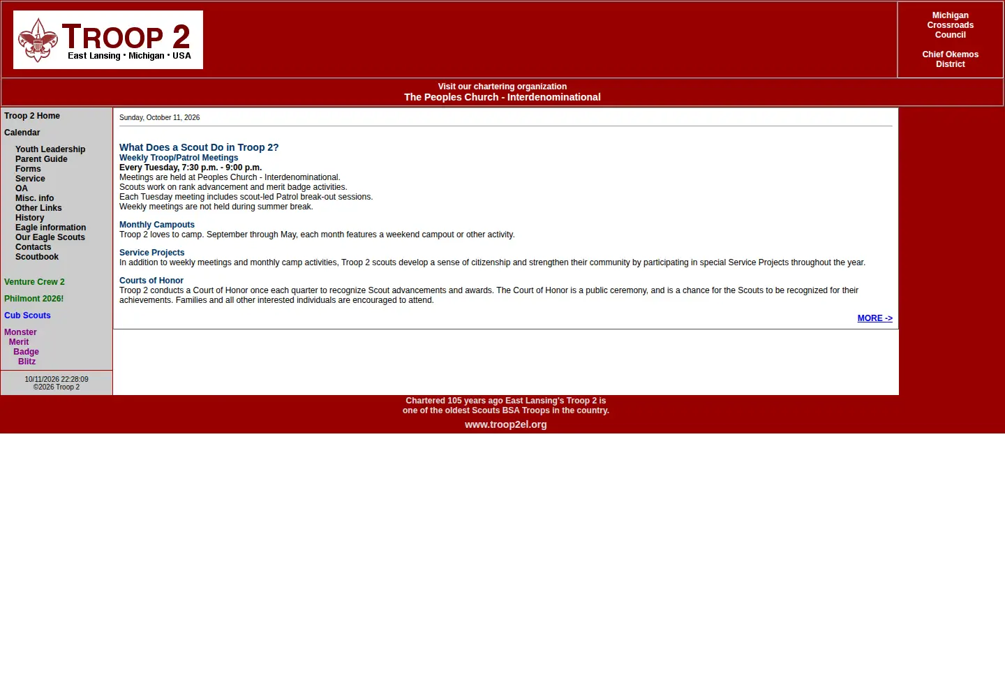 Captured homepage of troop2el.org in the current scan