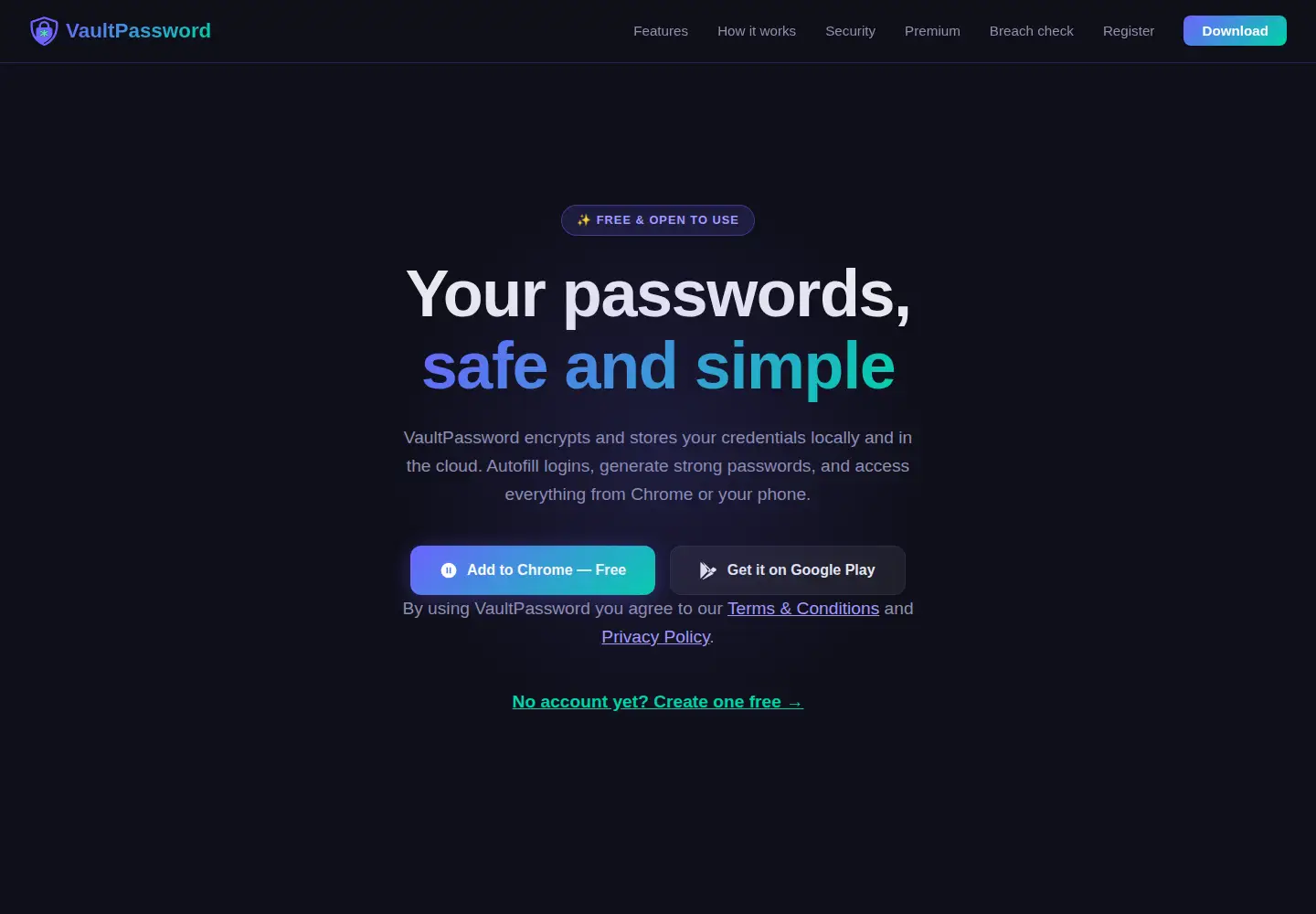 Screenshot of vaultpassword.org