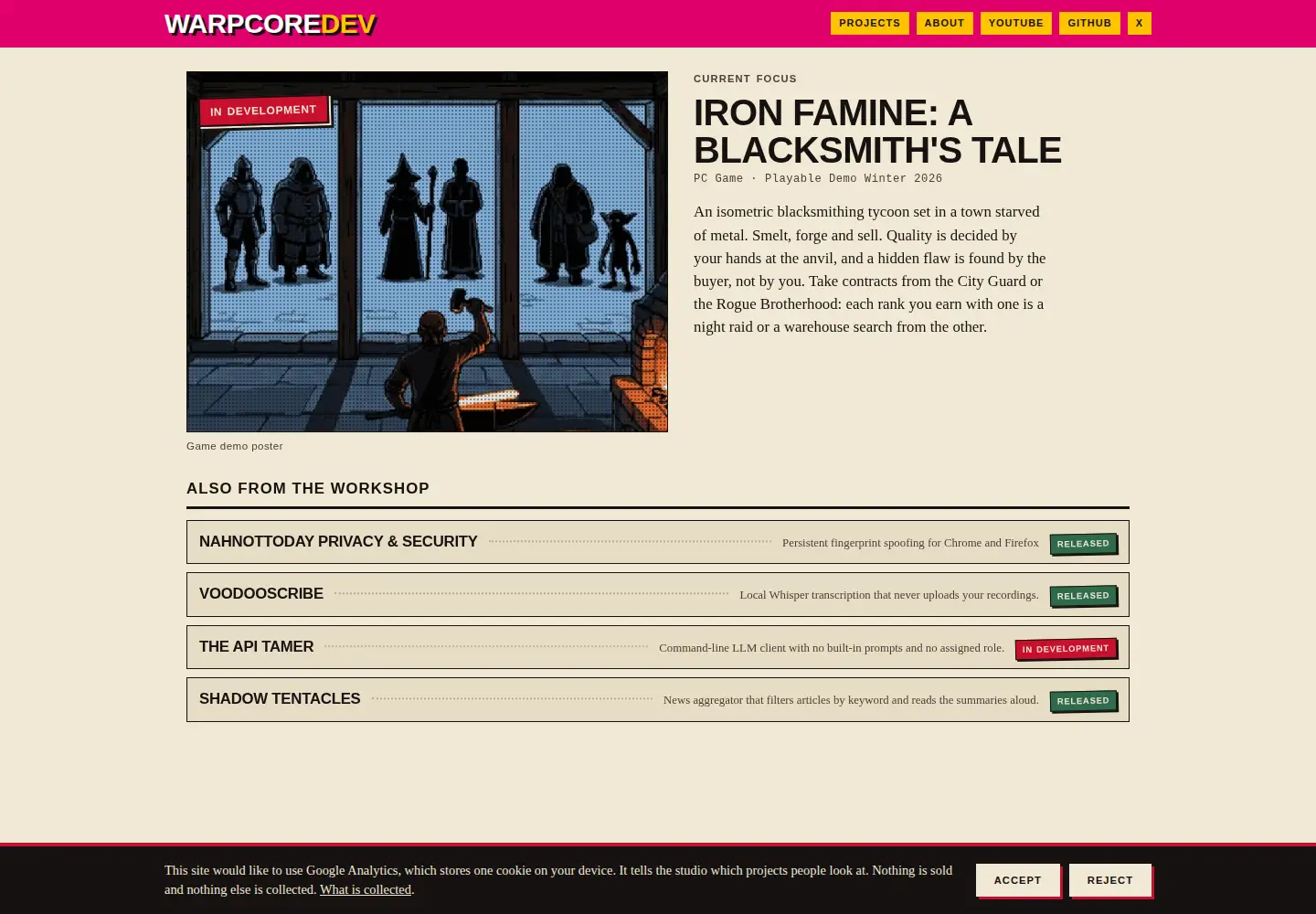 Screenshot of warpcoredev.org