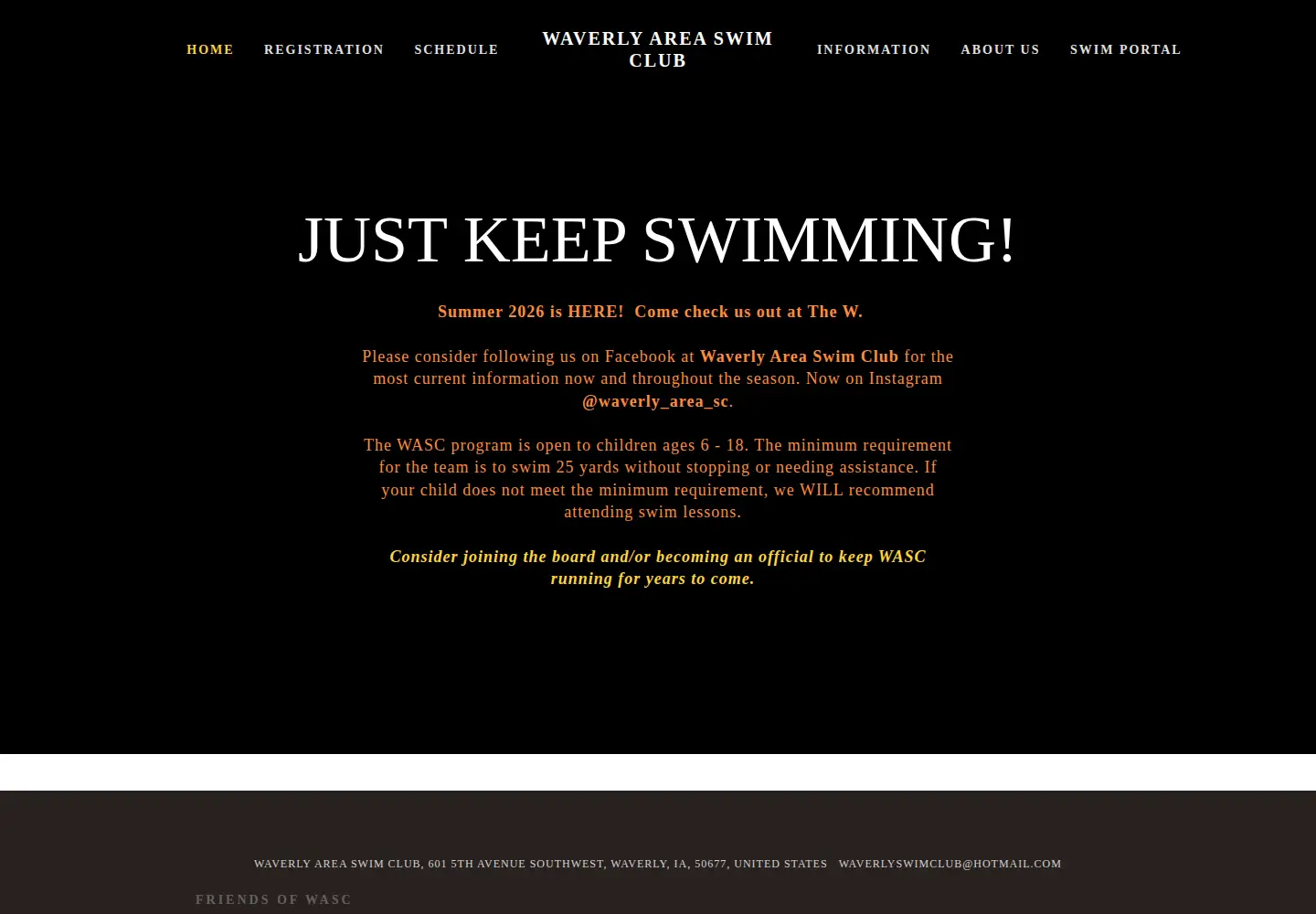 Screenshot of wascswim.org
