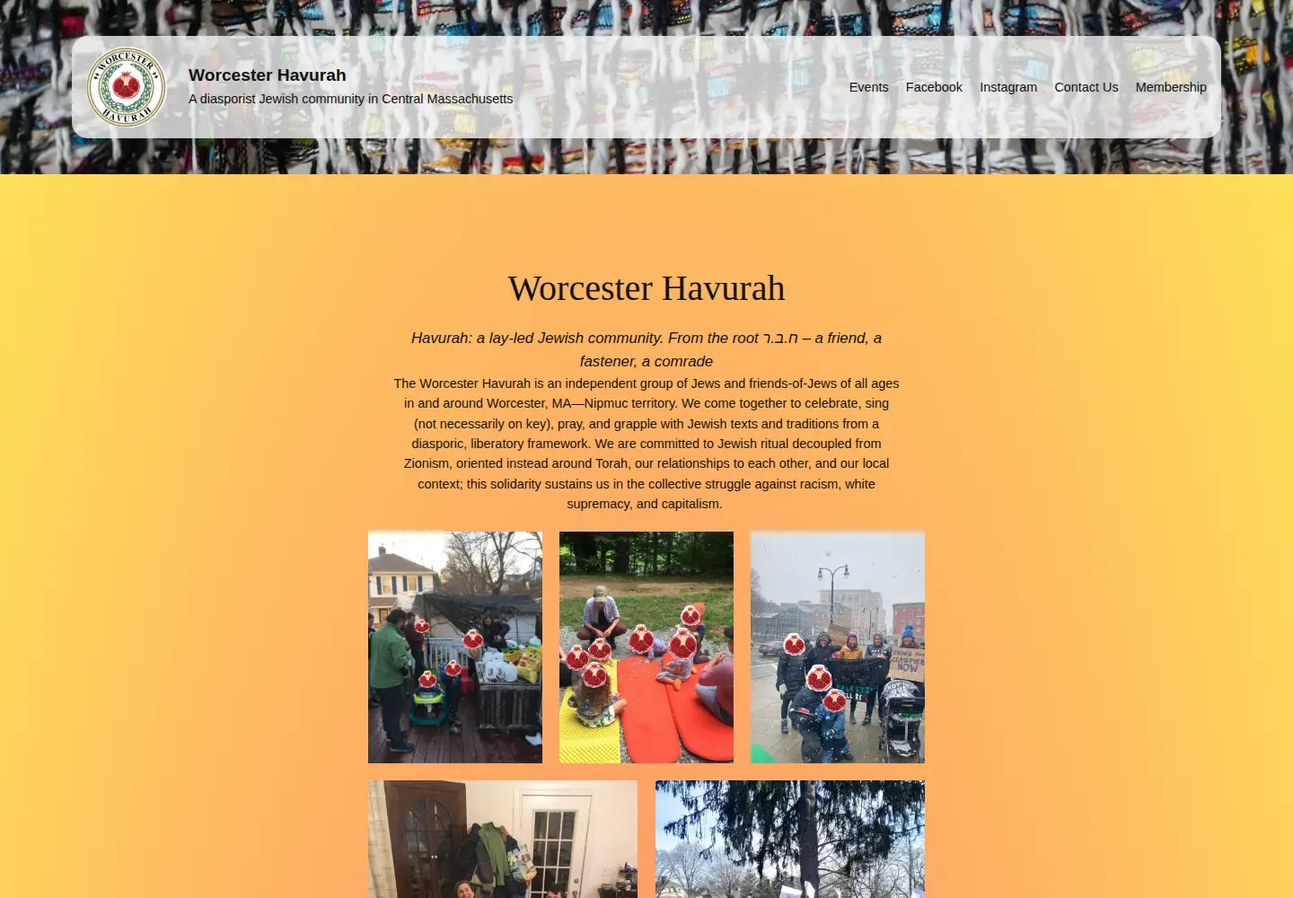 Captured homepage of worcesterhavurah.org in the current scan
