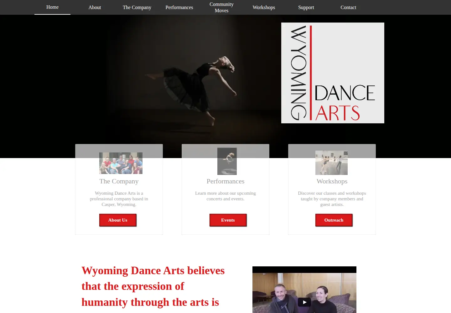 Captured homepage of wyodance.org in the current scan