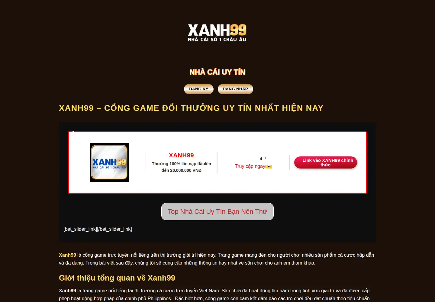 Captured homepage of xanh99.org in the current scan