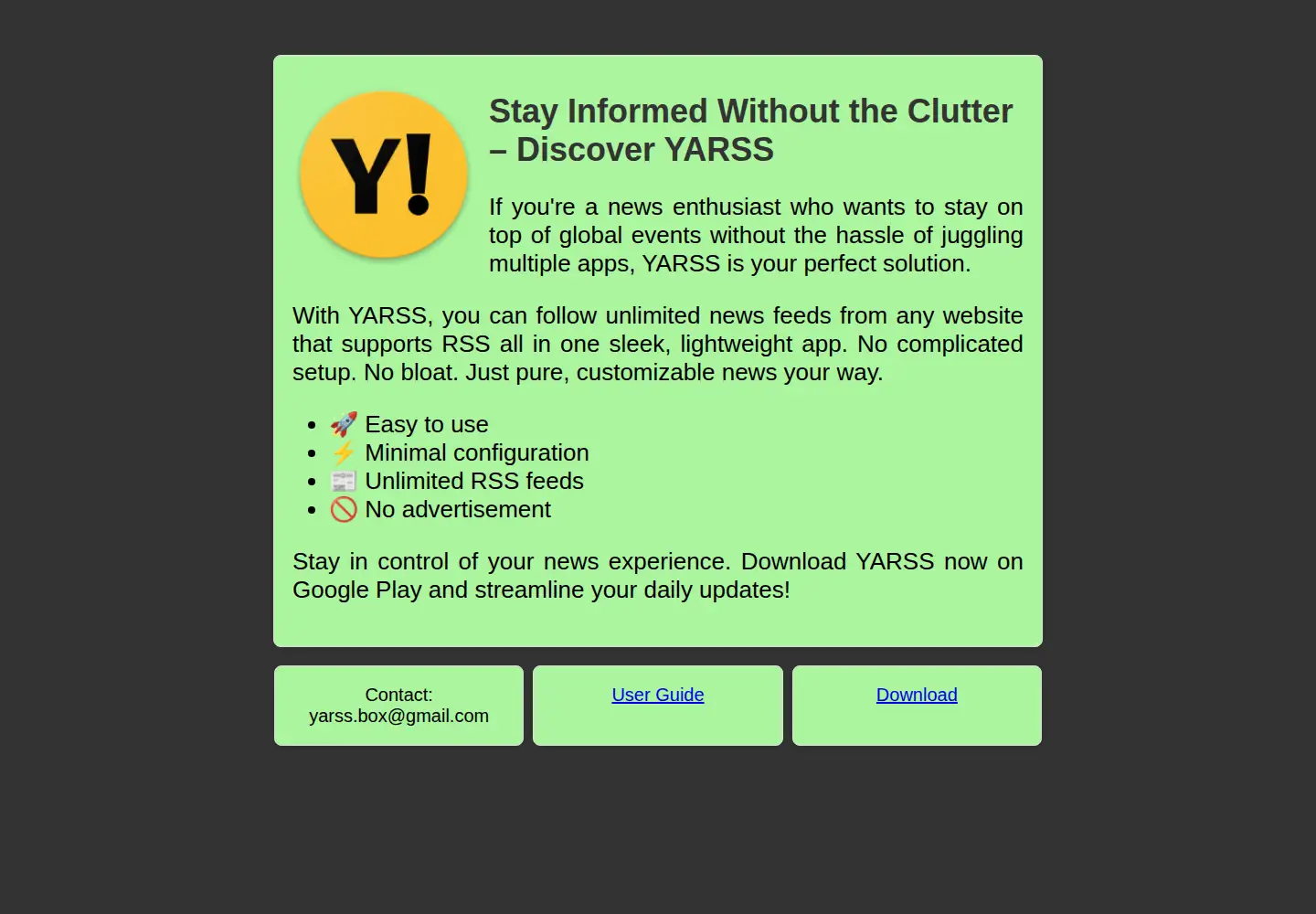 Screenshot of yarss.org