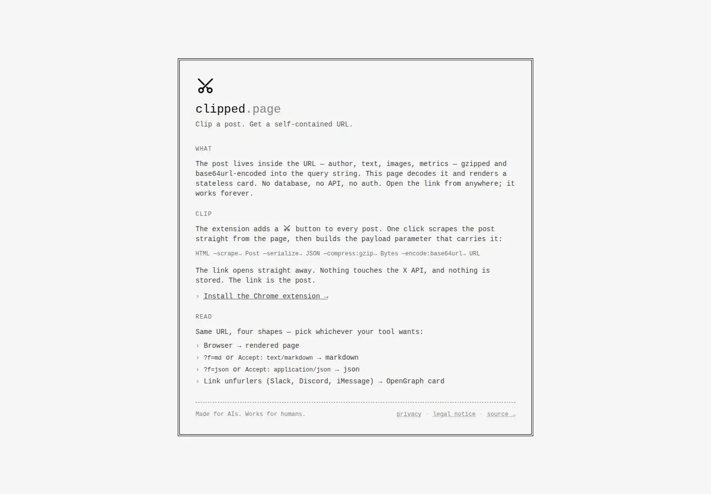 Screenshot of clipped.page