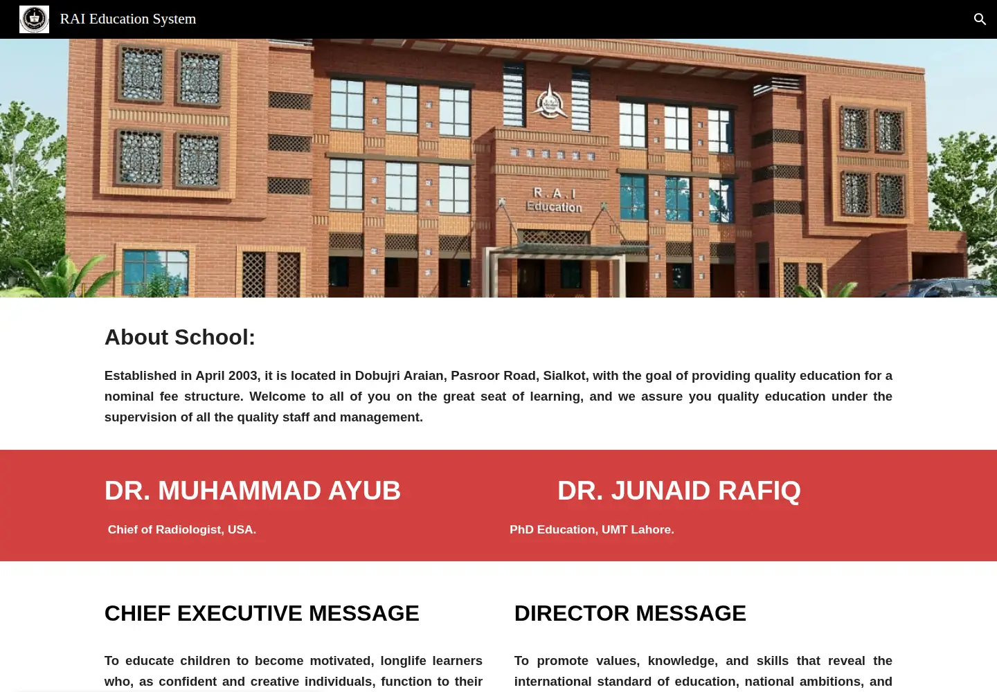 Captured homepage of rai.edu.pk in the current scan