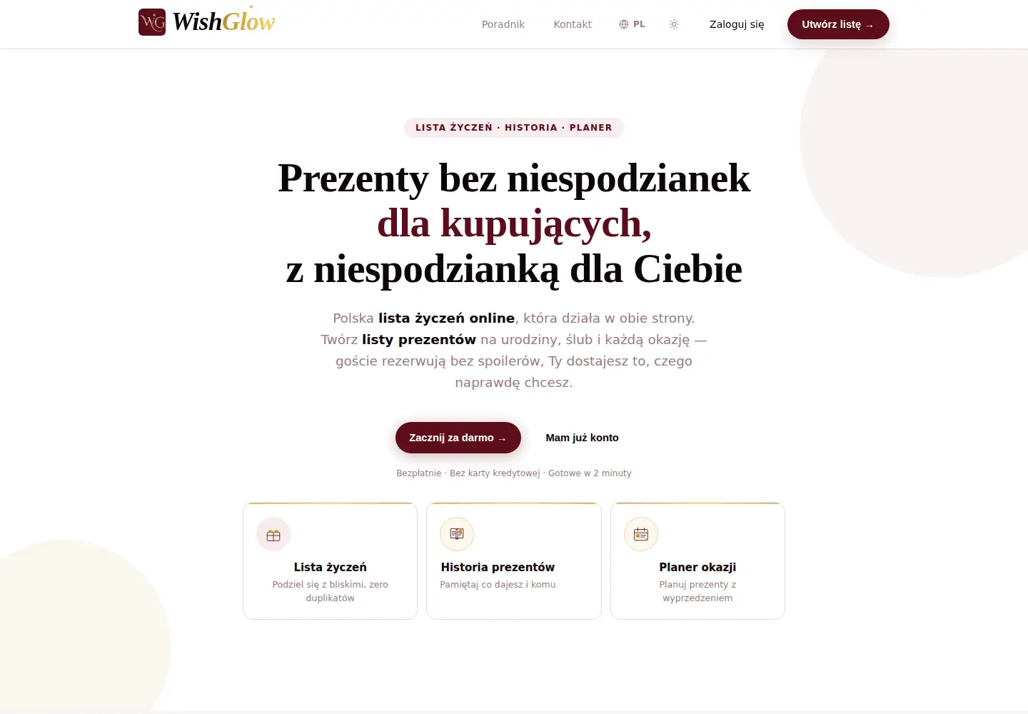 Screenshot of wishglow.pl