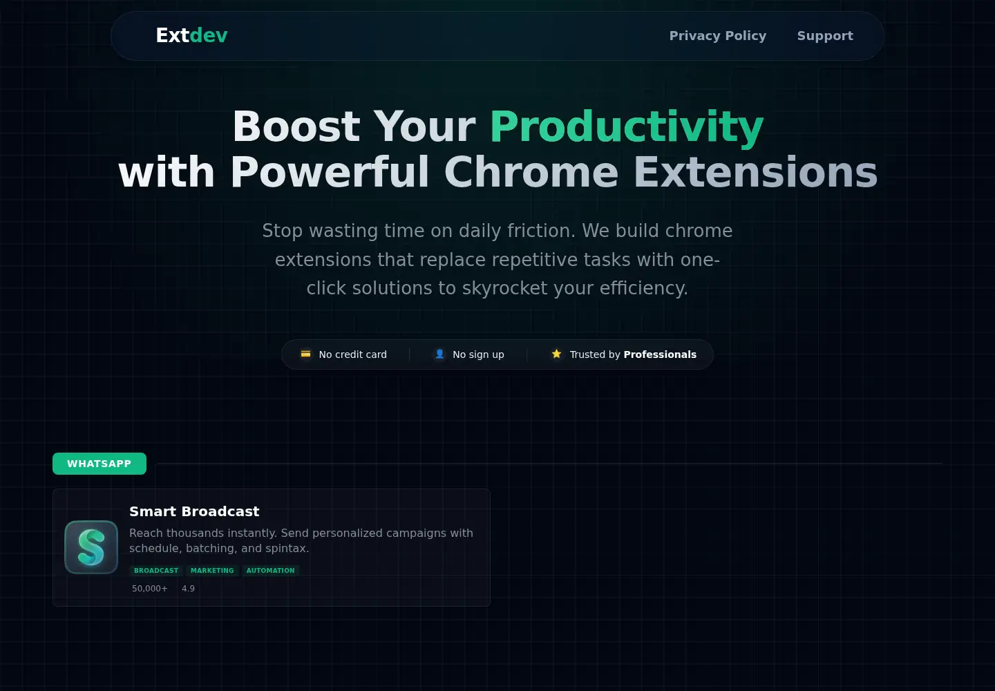 Captured homepage of extdev.pro in the current scan