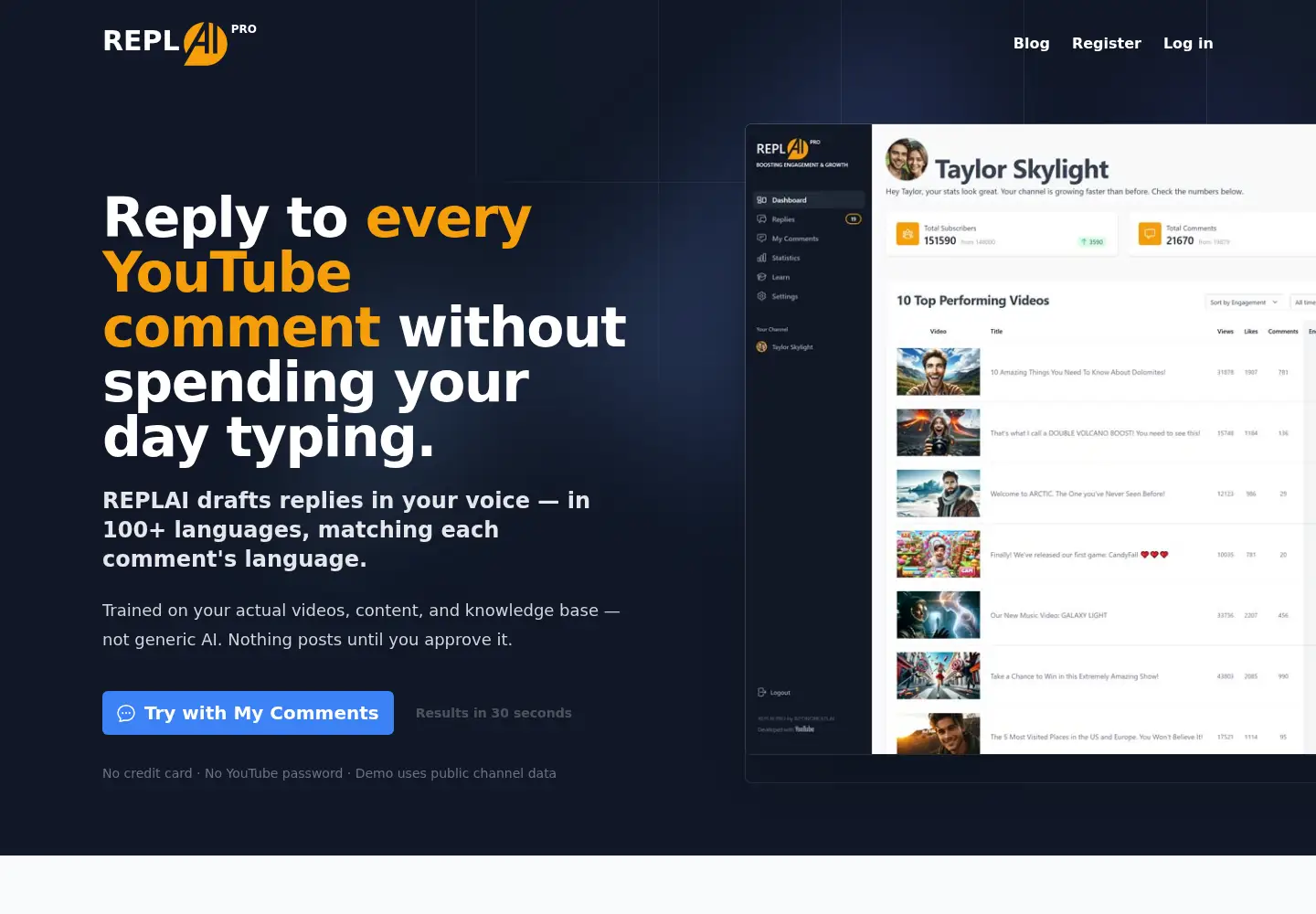 Captured homepage of replai.pro in the current scan