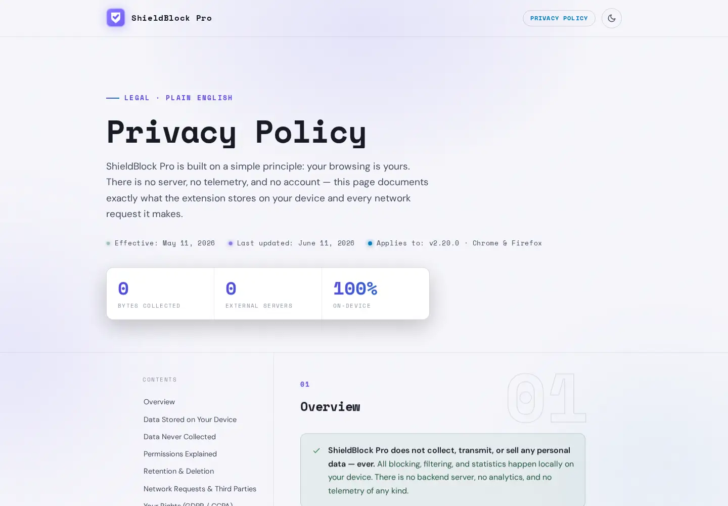 Captured homepage of shieldblock.pro in the current scan