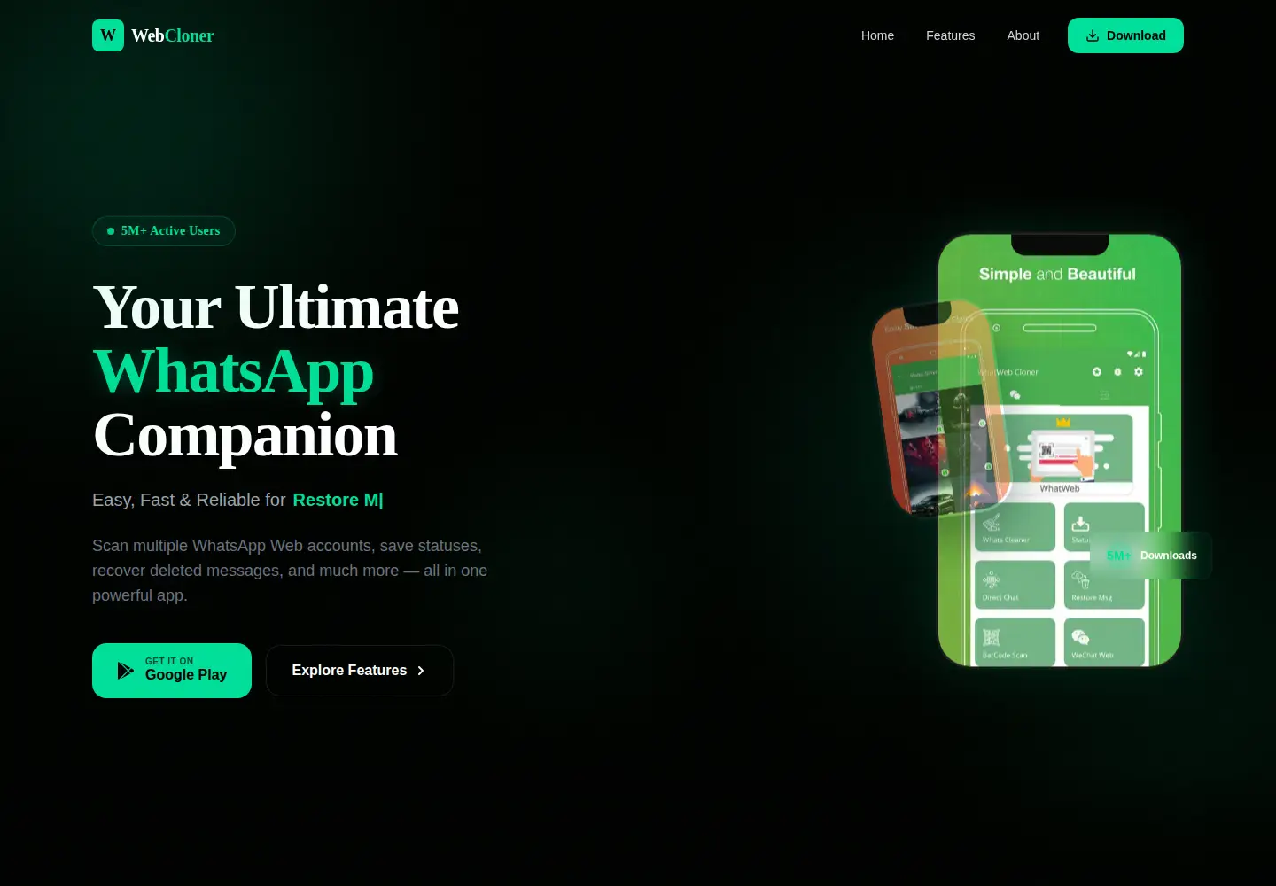 Captured homepage of webcloner.pro in the current scan