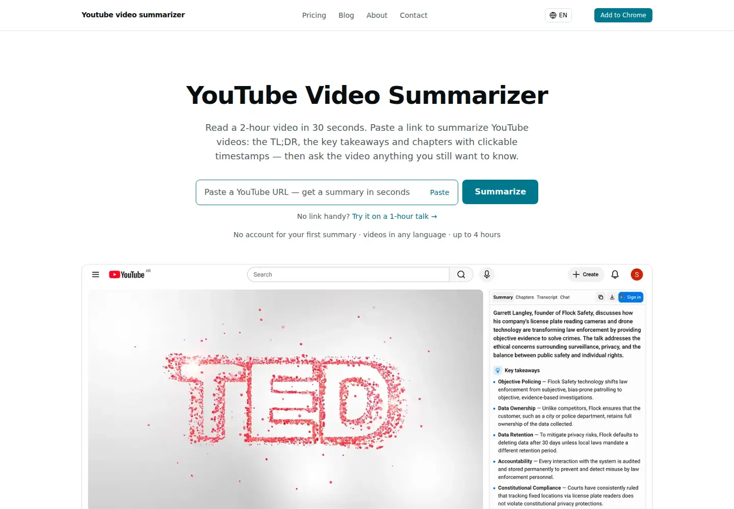 Screenshot of ytsummarizer.pro