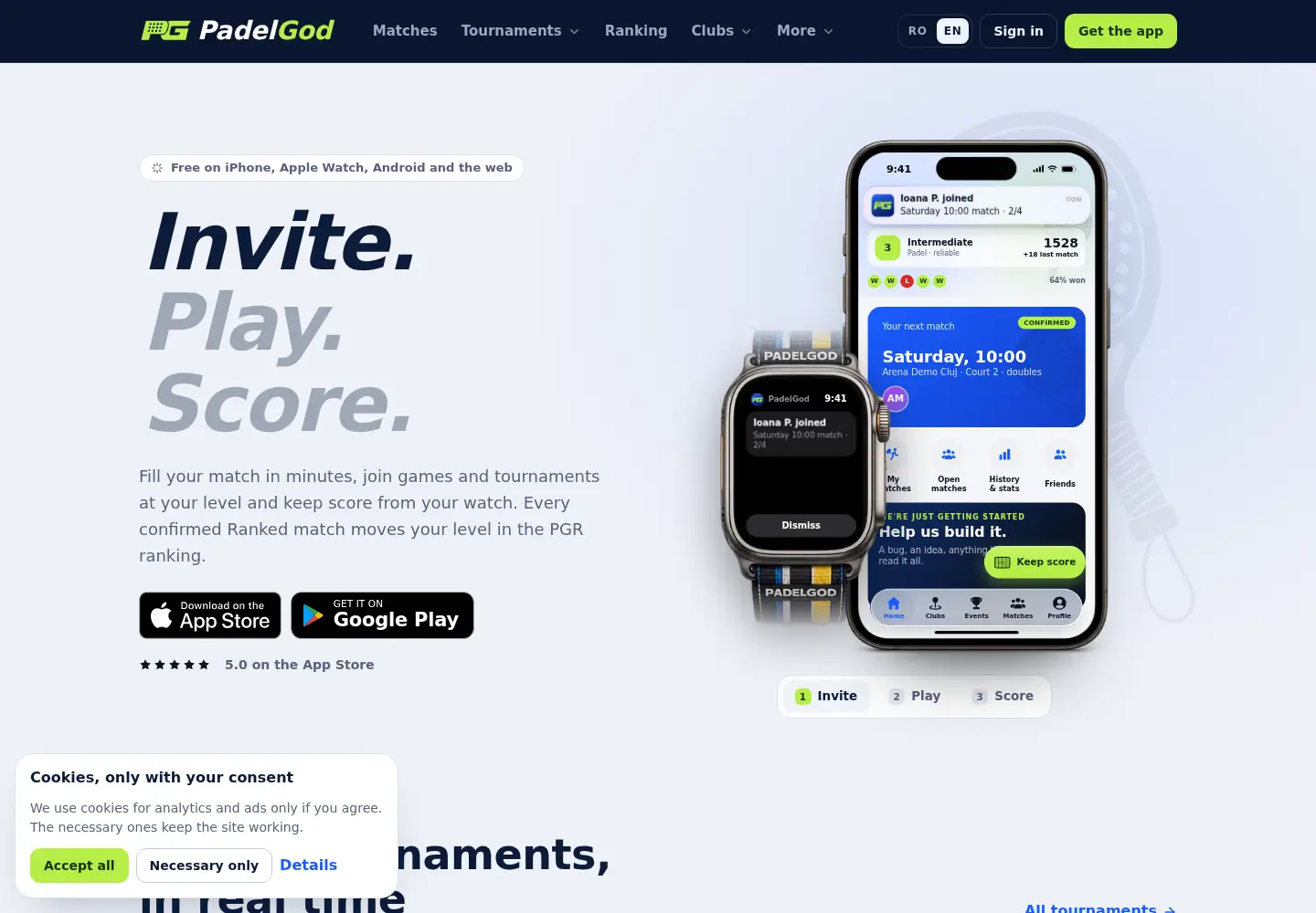 Captured homepage of padelgod.ro in the current scan