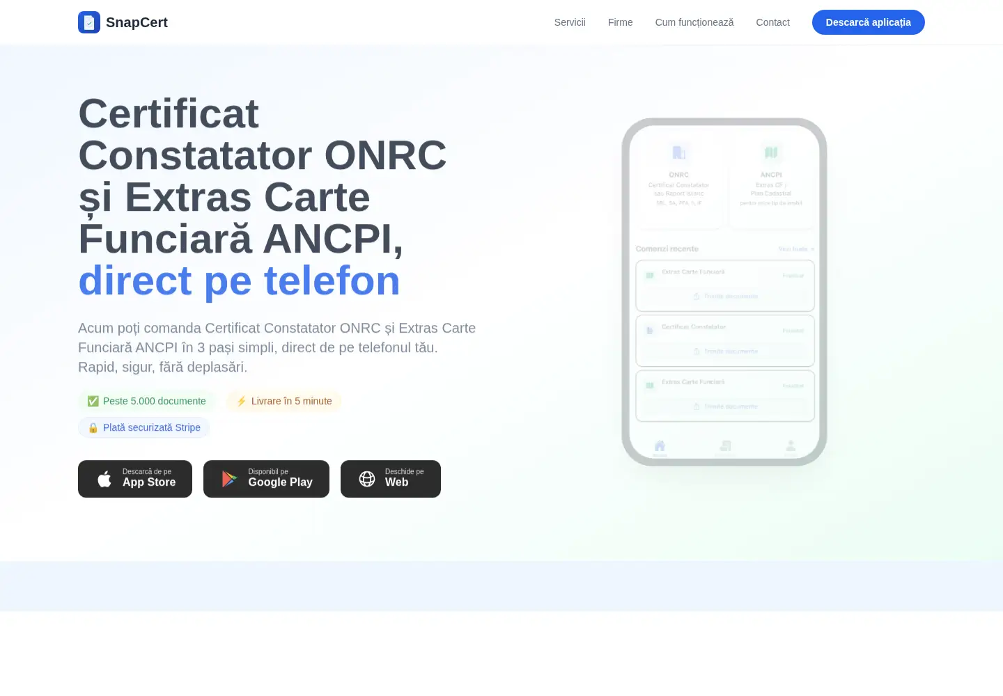 Captured homepage of snapcert.ro in the current scan