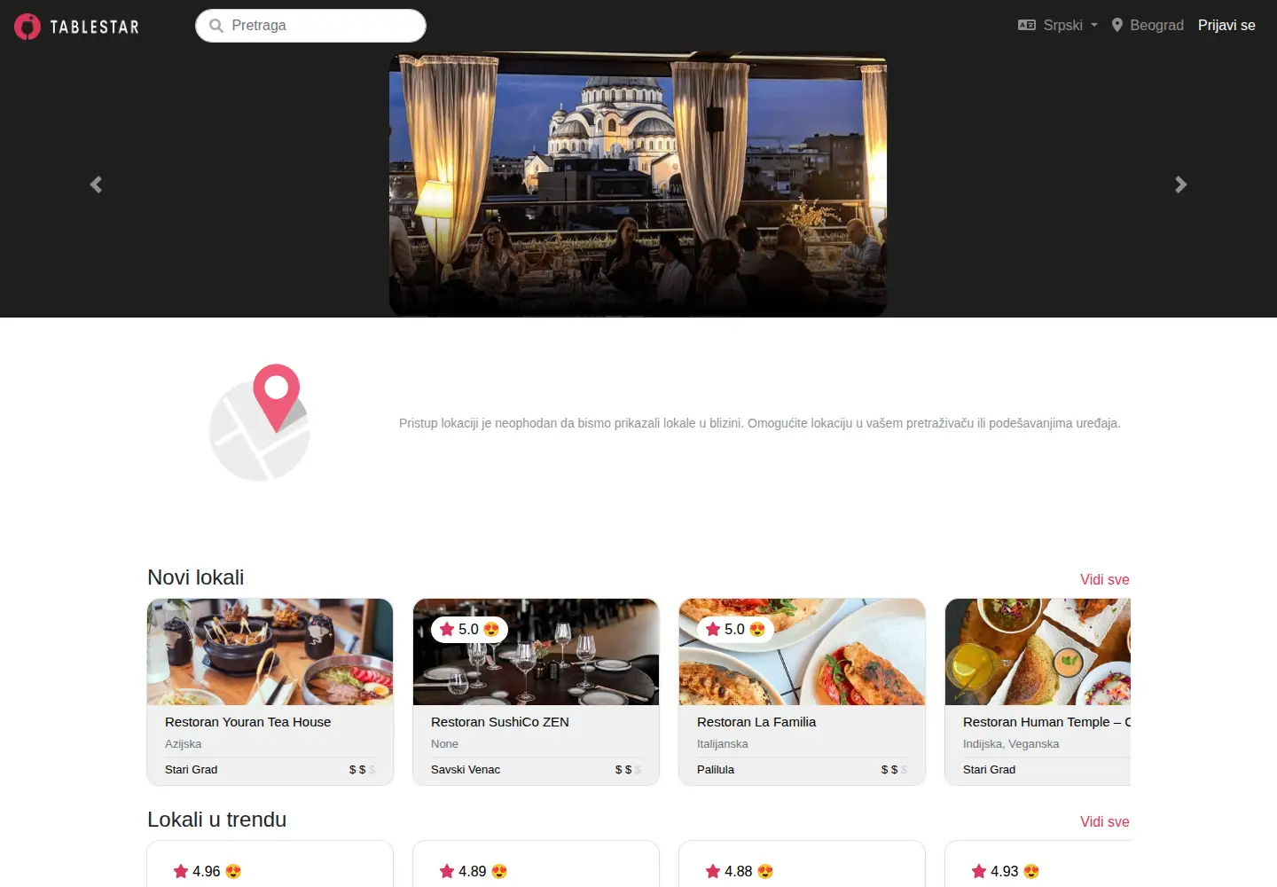Captured homepage of tablestar.rs in the current scan