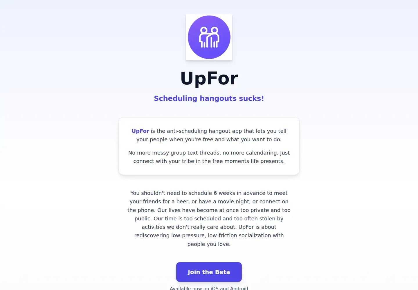 Captured homepage of upfor.rsvp in the current scan