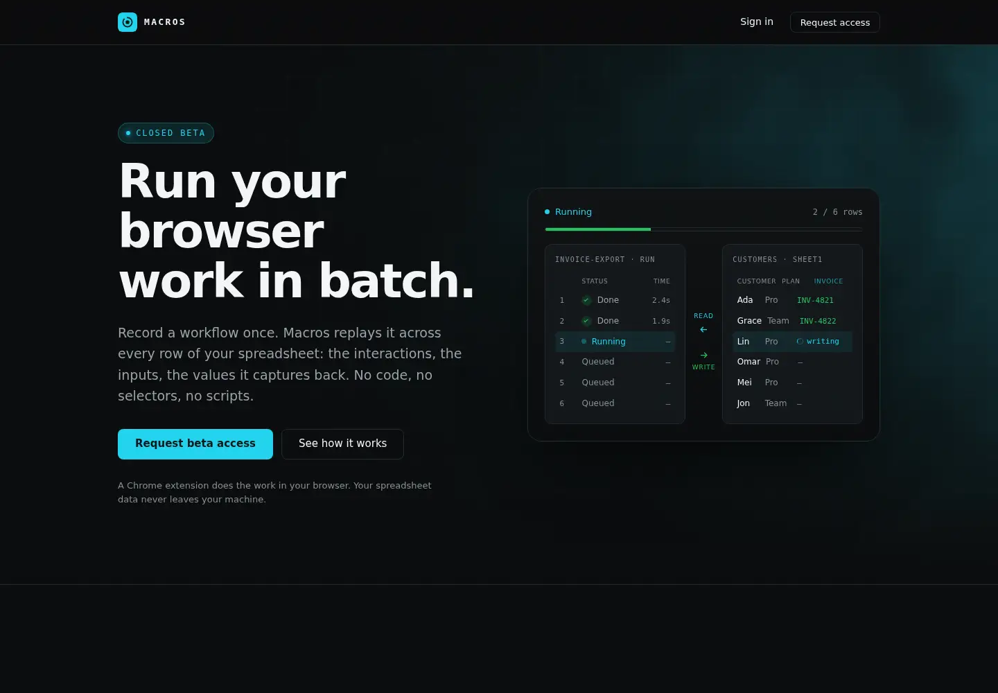 Captured homepage of macros.run in the current scan