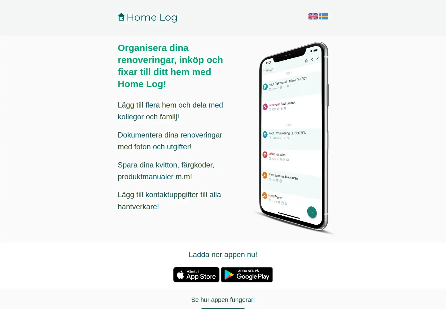 Screenshot of homelog.se