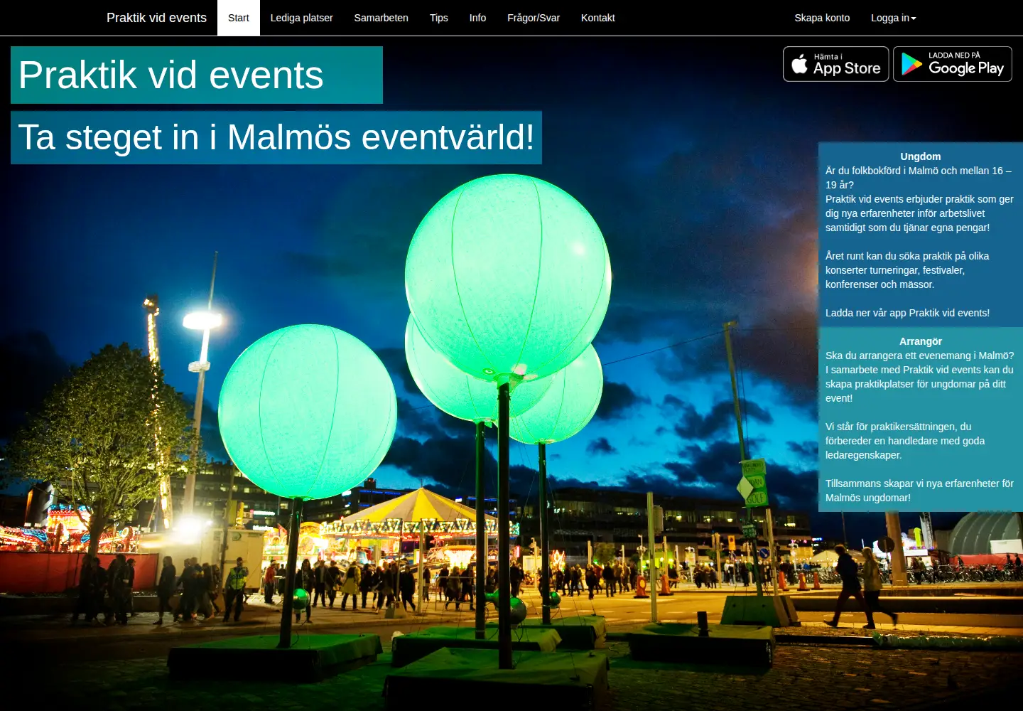 Screenshot of praktikvidevents.se