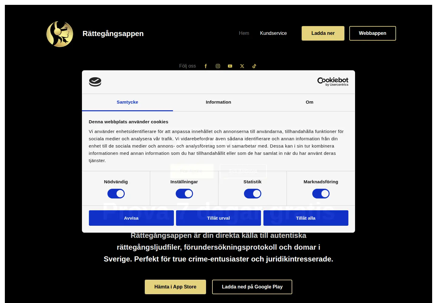 Screenshot of rattegangsappen.se