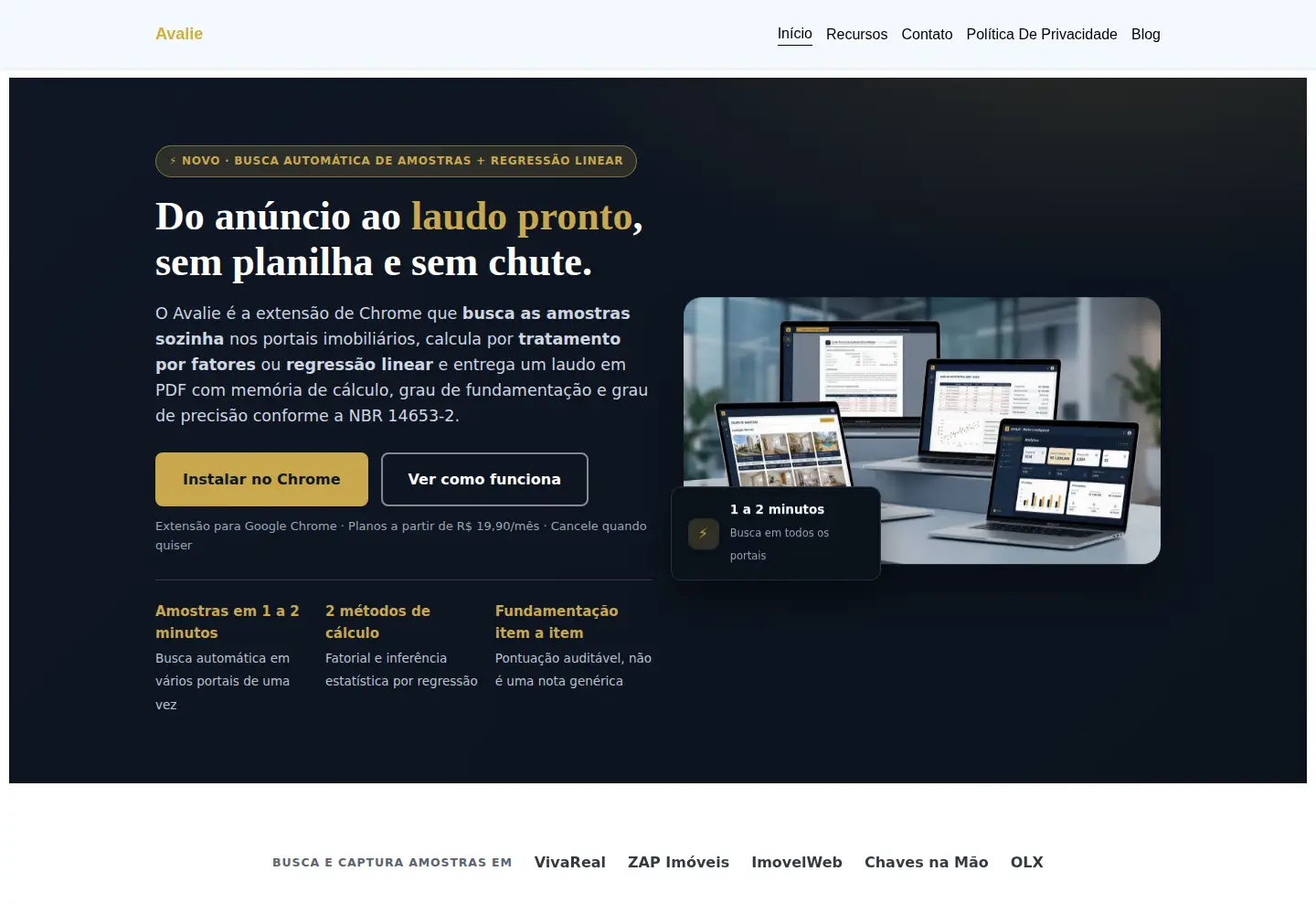 Captured homepage of avalie.site in the current scan