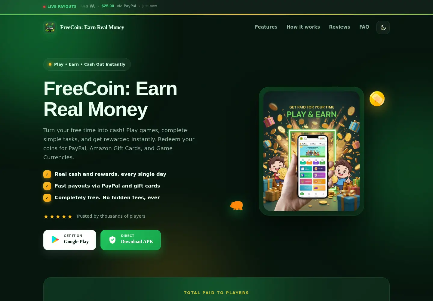 Captured homepage of freecoinapp.site in the current scan