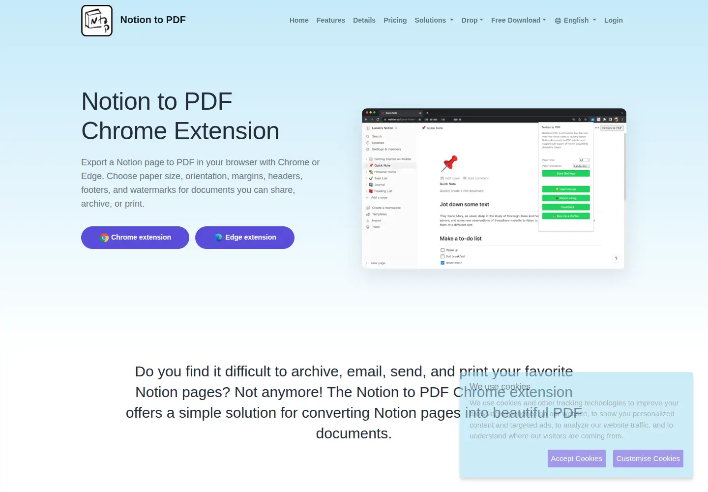 Captured homepage of notiontopdf.site in the current scan